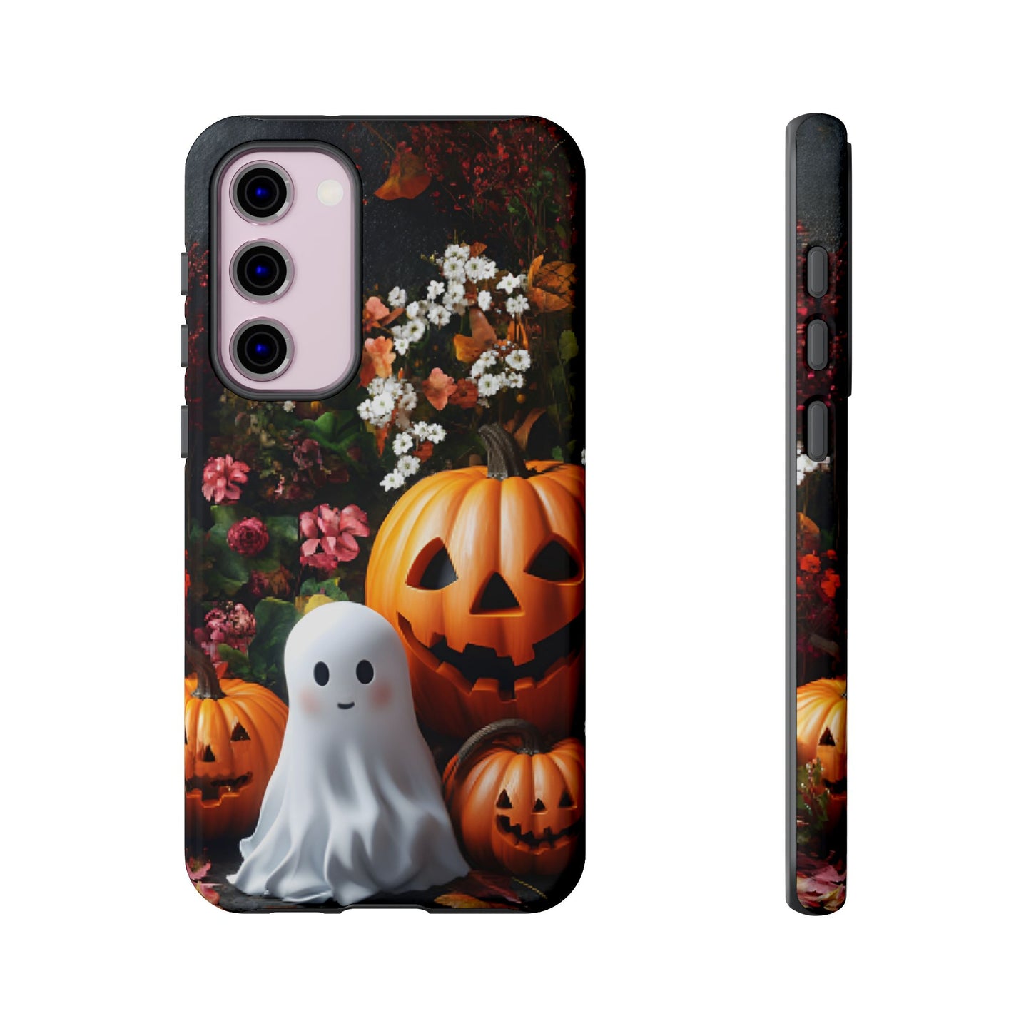 Halloween Phone Case with Cute Ghost and Pumpkins - iPhone 16 15 14 13 12 11, Samsung Galaxy & Google Pixel Phone Covers