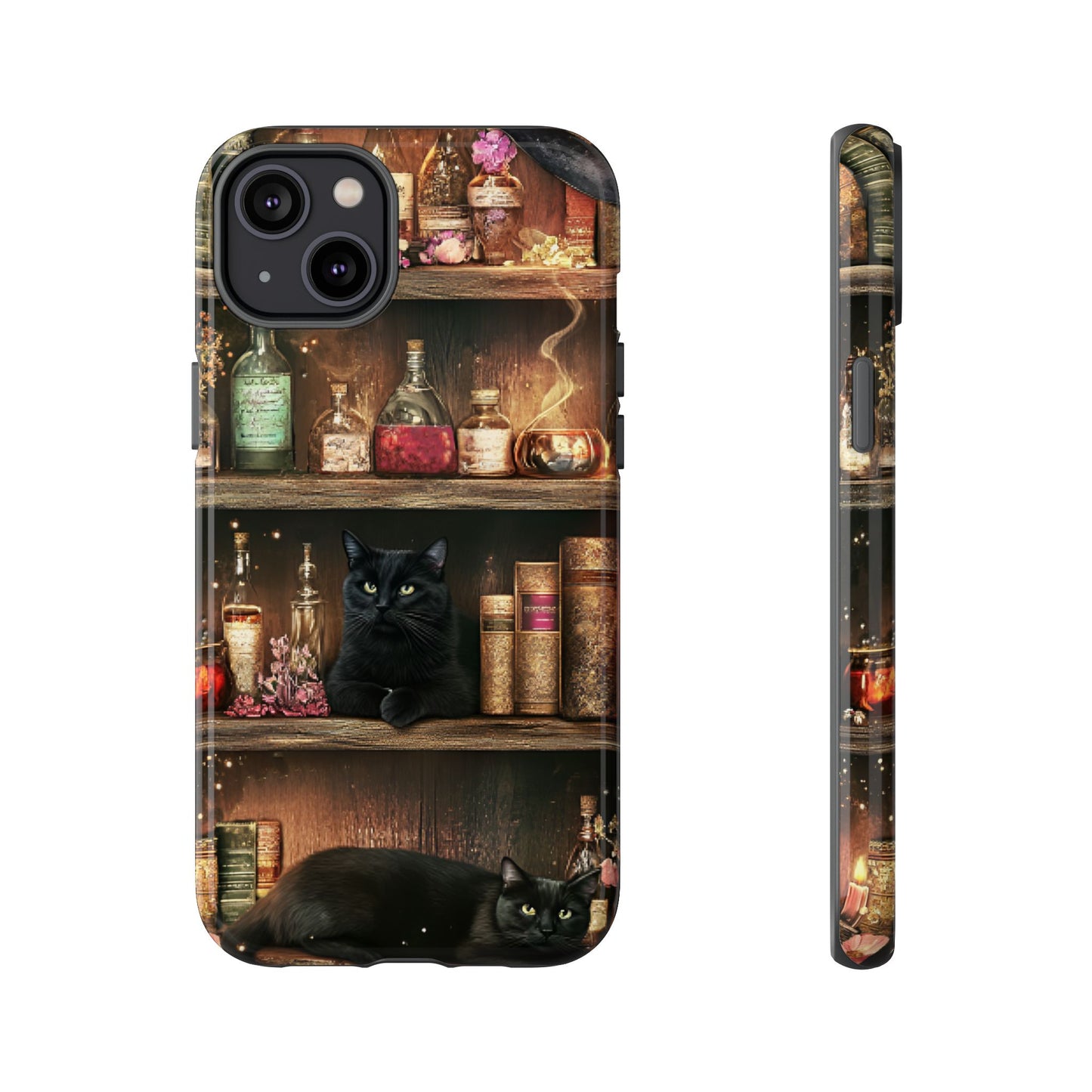 Witch Bookshelf Phone Case - Witchy Books Potions and Black Cats for iPhone 16 15 14 13 12 11, Samsung Galaxy & Google Pixel