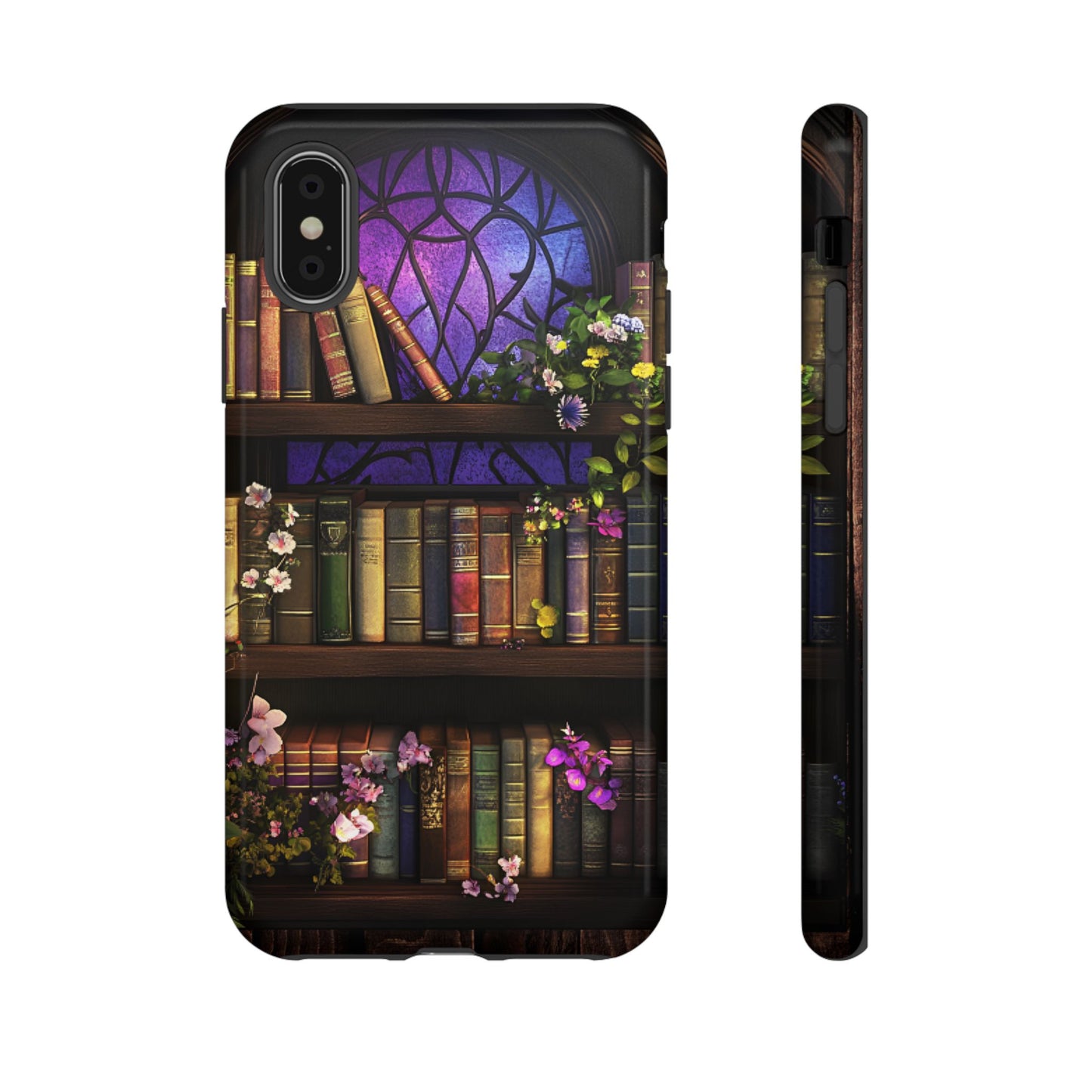 Bookshelf Phone Case - Dark Academia Stained Glass Phone Cases - iPhone 16 15 14 13 12 11, Samsung Galaxy & Google Pixel Phone Covers - Boo and Bewear