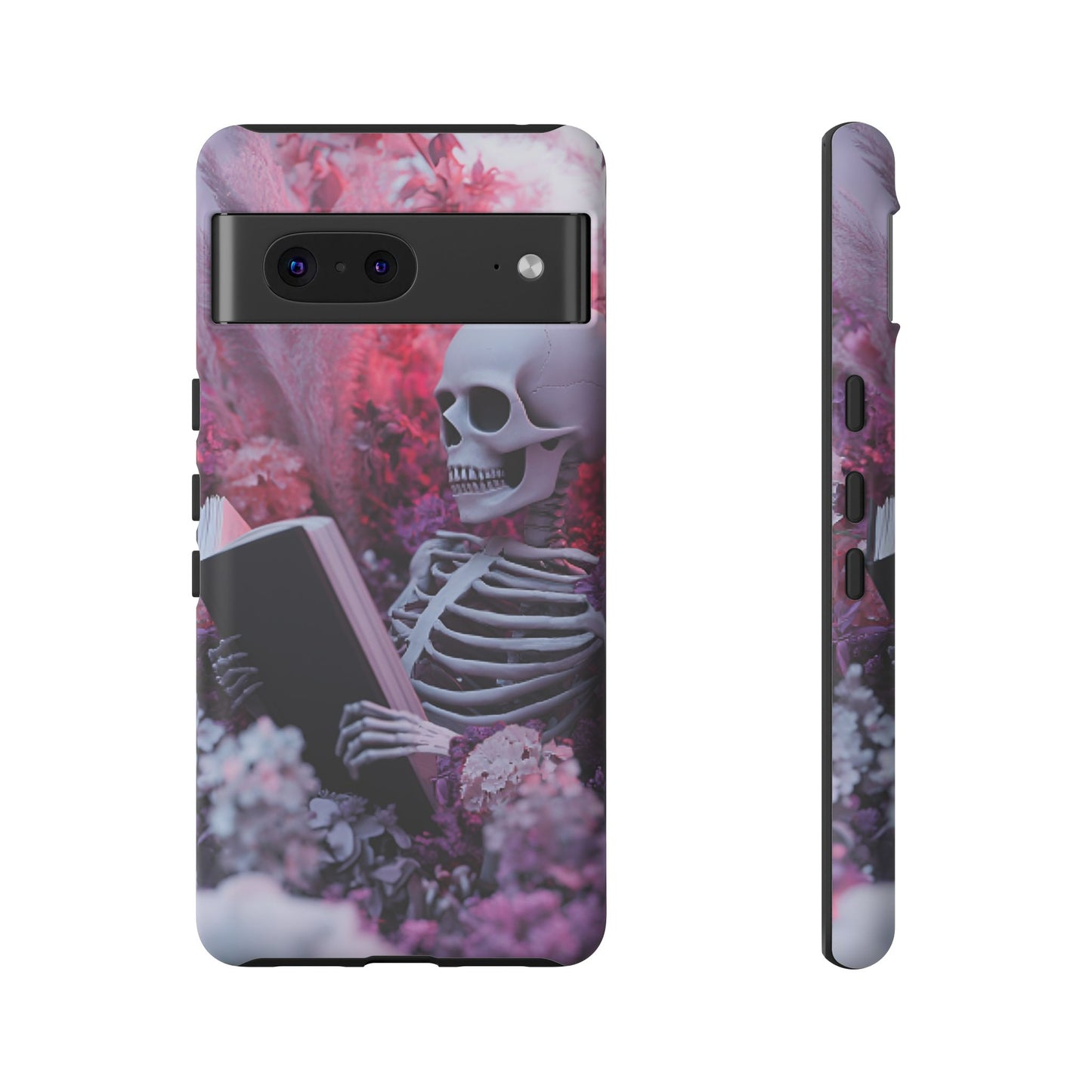 Bookish Skeleton Phone Case - Spooky Floral Halloween Phone Cases - Phone 16 15 14 13 12 11, Samsung Galaxy & Google Pixel Phone Covers