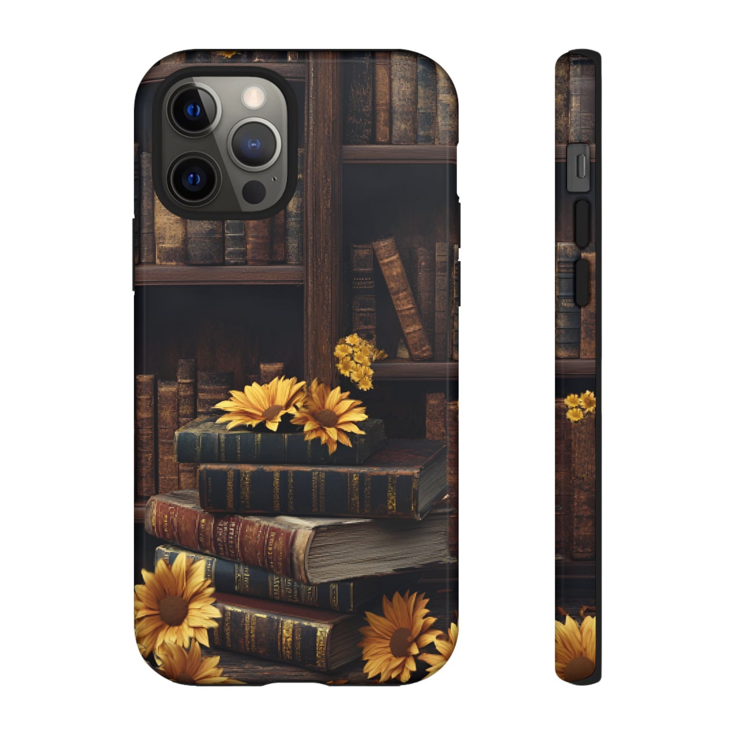 Vintage Books and Sunflowers Phone Case - Dark Academia Library Phone Cases - iPhone 16 15 14 13 12 11, Samsung Galaxy & Google Pixel Phone Covers