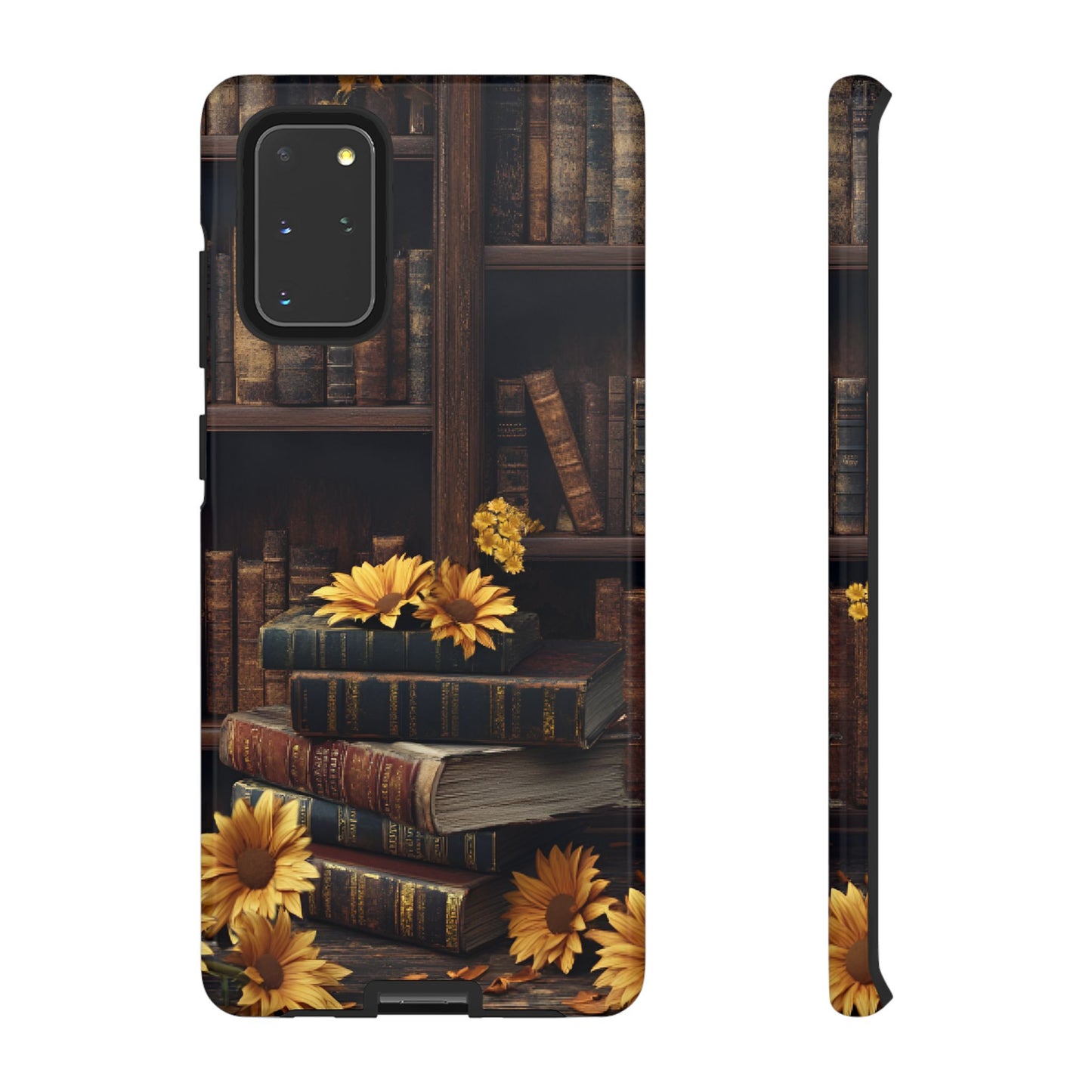 Vintage Books and Sunflowers Phone Case - Dark Academia Library Phone Cases - iPhone 16 15 14 13 12 11, Samsung Galaxy & Google Pixel Phone Covers