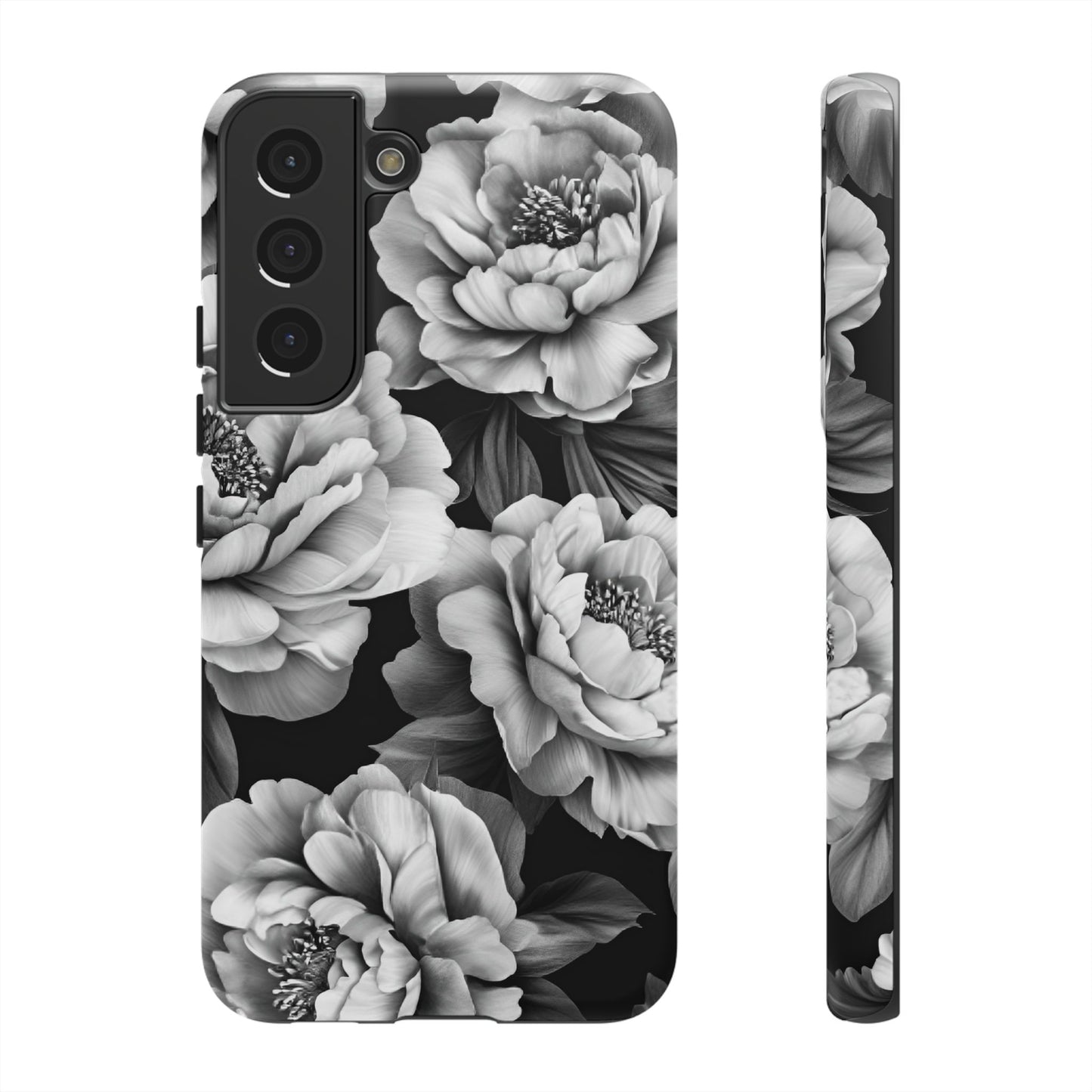 Black and White Peony Flower Phone Case - Aesthetic Dark Floral Phone Cases - iPhone 16 15 14 13 12 11, Samsung Galaxy & Google Pixel Phone Covers