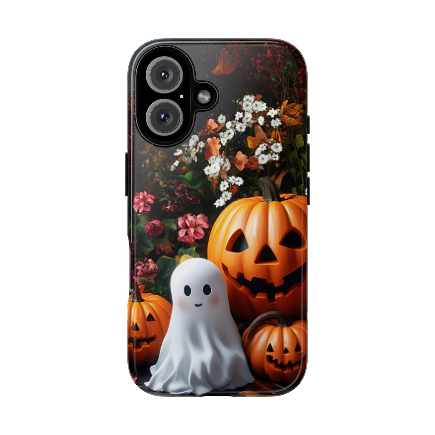 Halloween Phone Case with Cute Ghost and Pumpkins - iPhone 16 15 14 13 12 11, Samsung Galaxy & Google Pixel Phone Covers