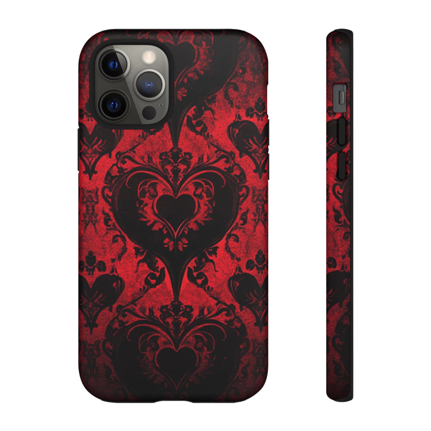 Gothic Dark Romance Phone Case - Black Hearts Phone Cover for iPhone 16 15 14 13 12 11, Samsung Galaxy & Google Pixel