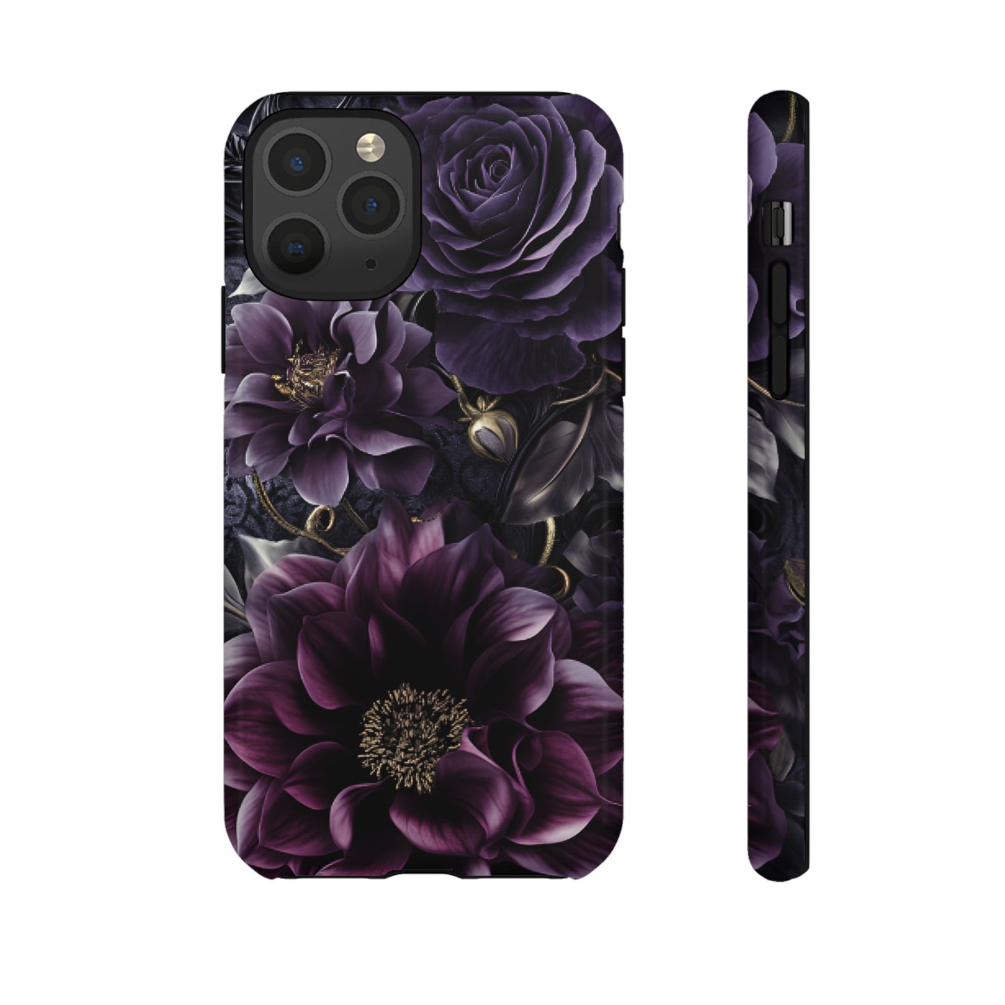 Gothic Dark Floral Phone Case - Aesthetic Purple and Gold Flowers for iPhone 16 15 14 13 12 11, Samsung Galaxy & Google Pixel