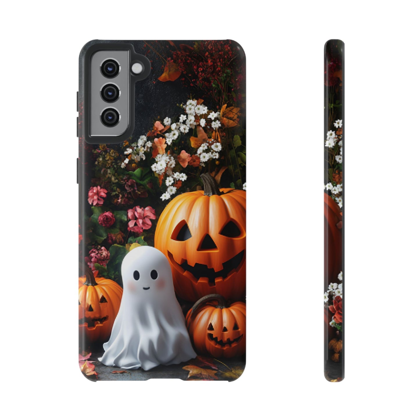 Halloween Phone Case with Cute Ghost and Pumpkins - iPhone 16 15 14 13 12 11, Samsung Galaxy & Google Pixel Phone Covers