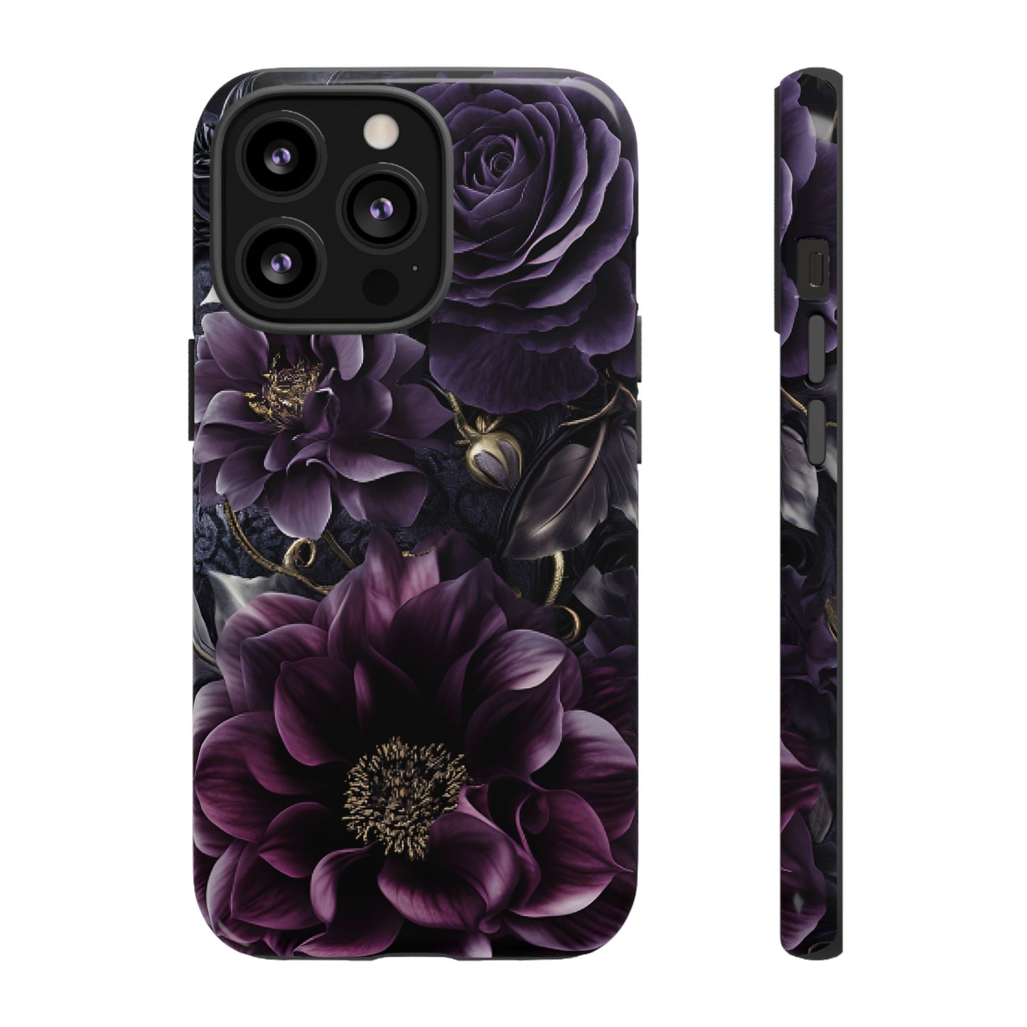 Gothic Dark Floral Phone Case - Aesthetic Purple and Gold Flowers for iPhone 16 15 14 13 12 11, Samsung Galaxy & Google Pixel