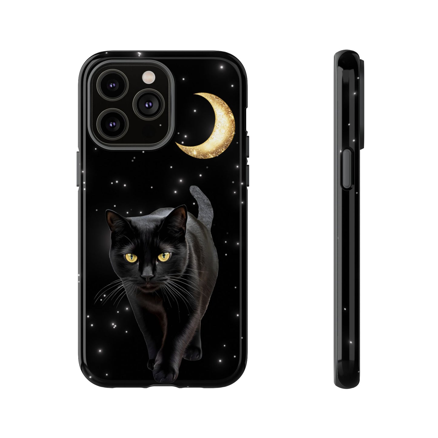 Black Cat and Moon Phone Case - Celestial Cat Lover Phone Cases for iPhone 16 15 14 13 12 11, Samsung Galaxy & Google Pixel