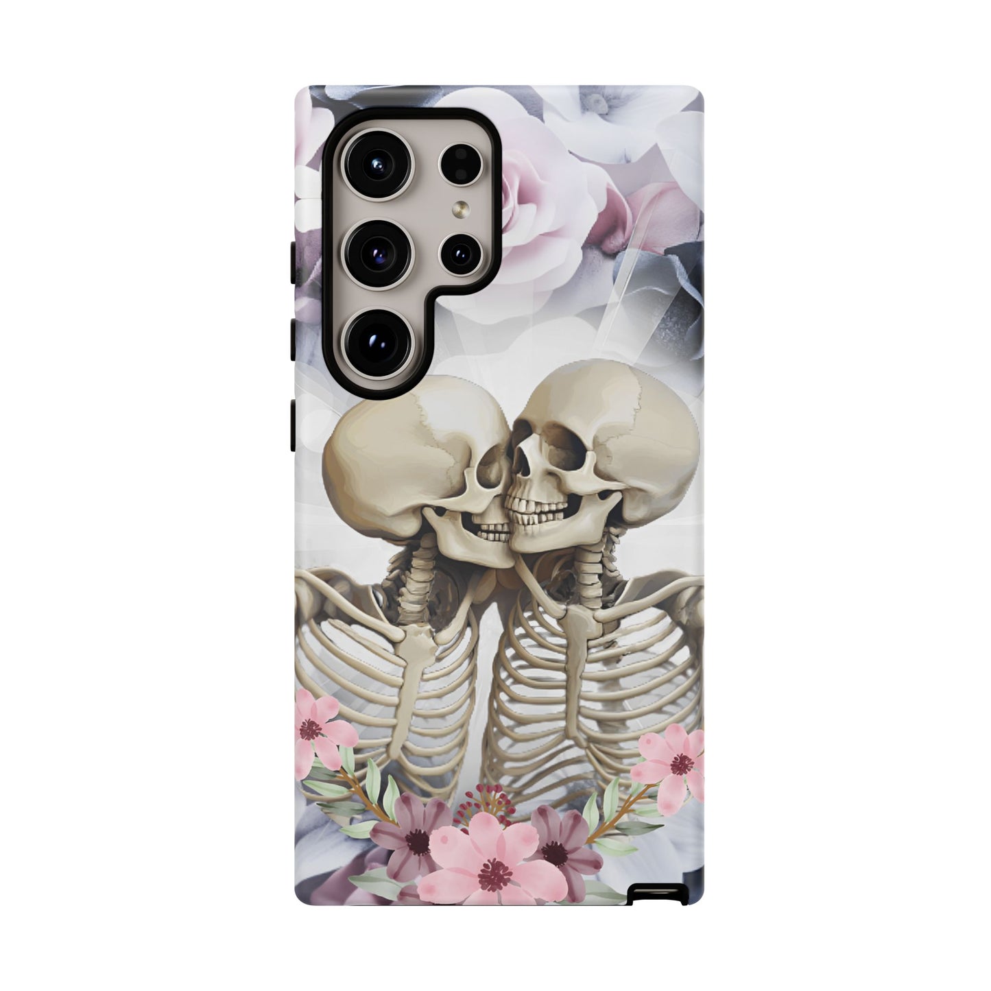 Skeleton Couple Phone Case - Floral Love Halloween Phone Cases for iPhone 16 15 14 13 12 11, Samsung Galaxy & Google Pixel