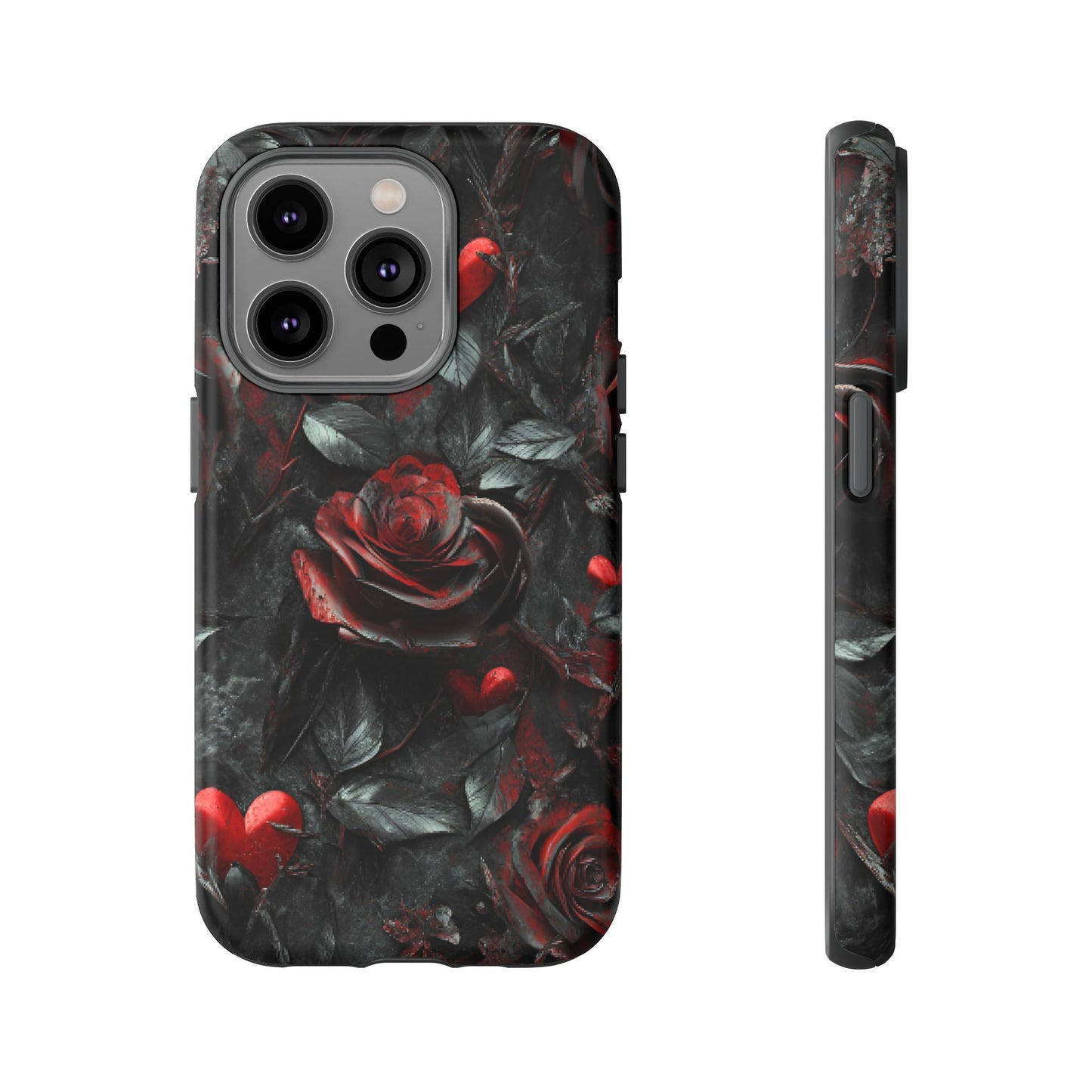 Gothic Valentine Phone Case - Dark Romance Roses and Hearts for iPhone 16 15 14 13 12 11, Samsung Galaxy & Google Pixel