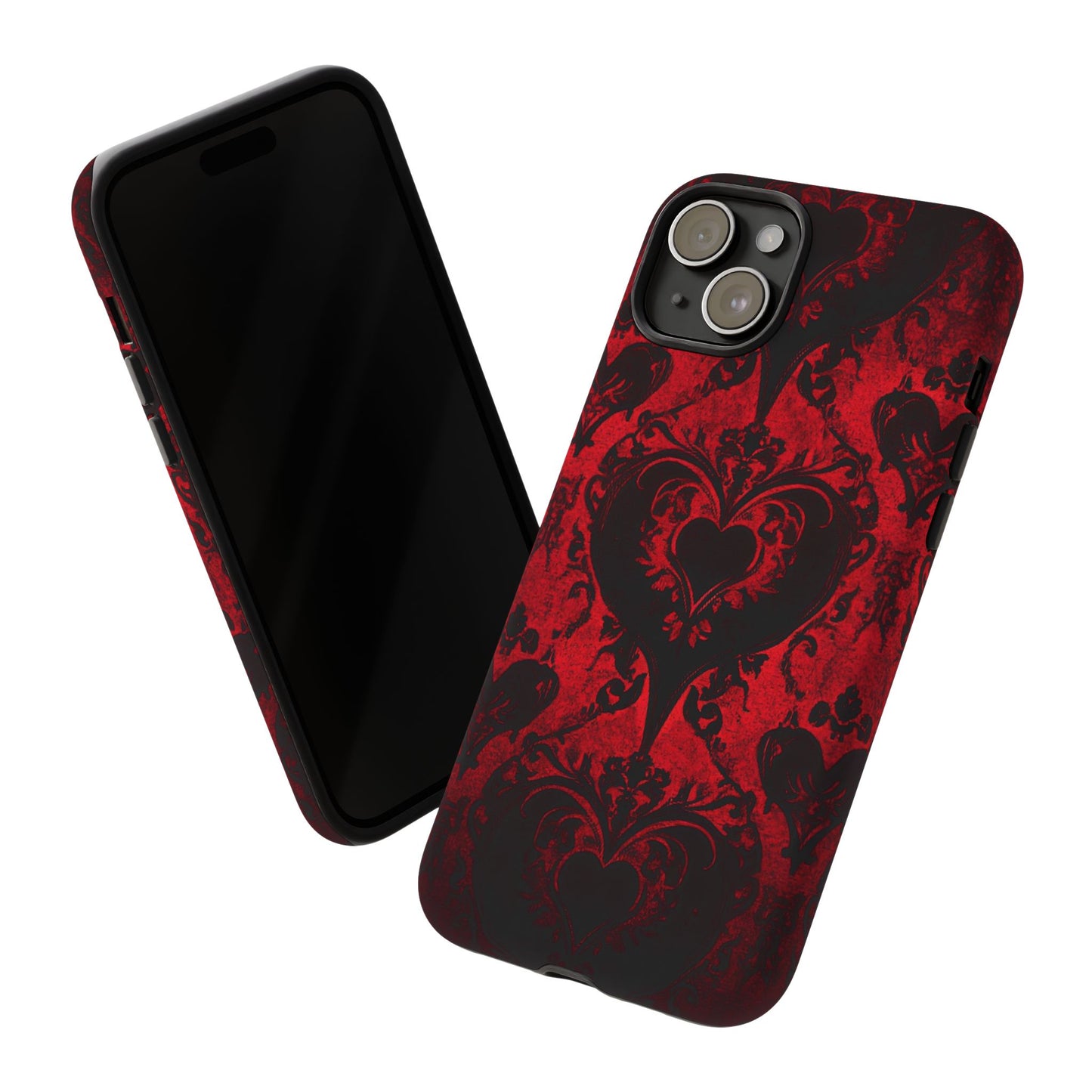 Gothic Dark Romance Phone Case - Black Hearts Phone Cover - iPhone 16 15 14 13 12 11, Samsung Galaxy & Google Pixel Phone Covers