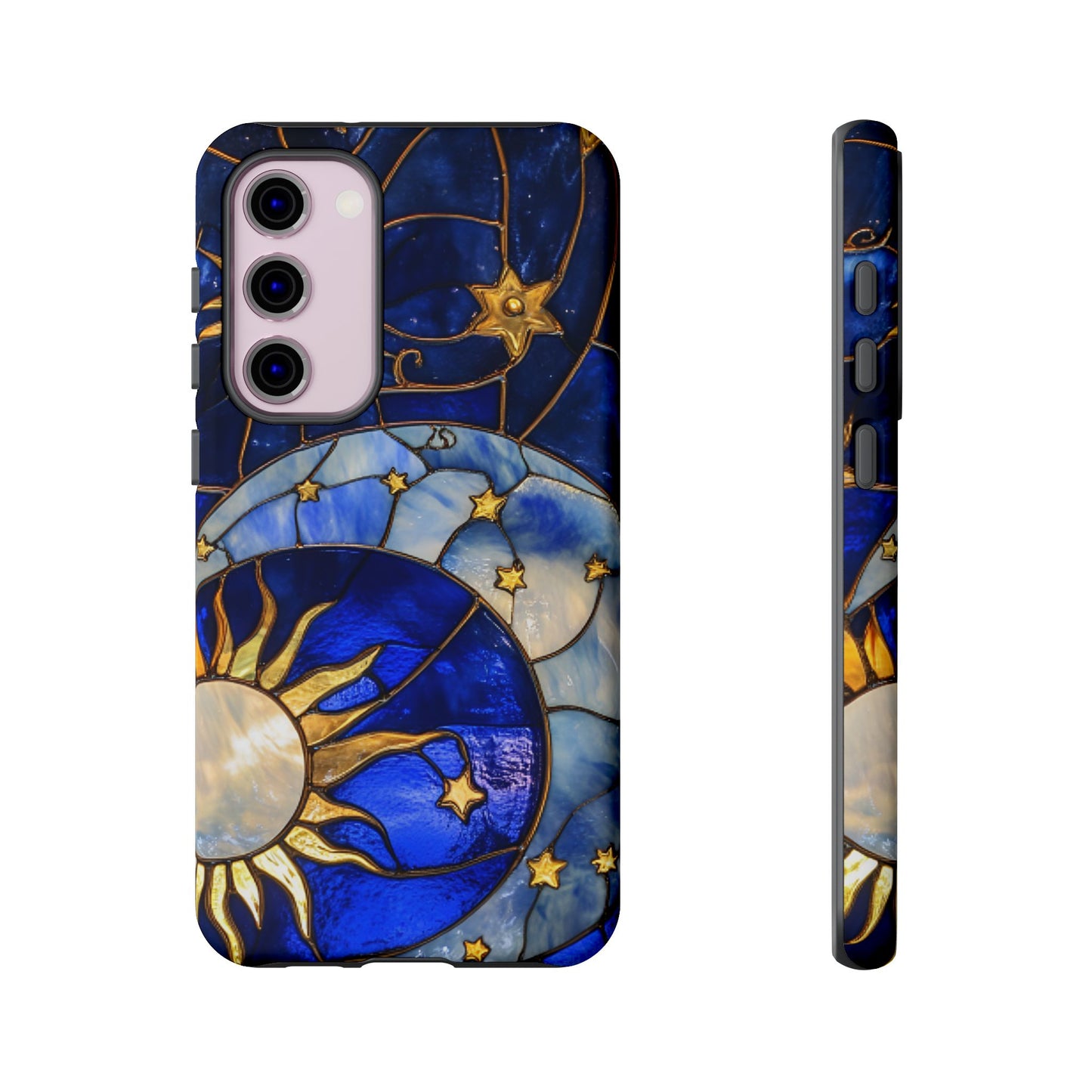 Moon and Sun Stained Glass Phone Case - iPhone 16 15 14 13 12 11, Samsung Galaxy & Google Pixel Phone Covers