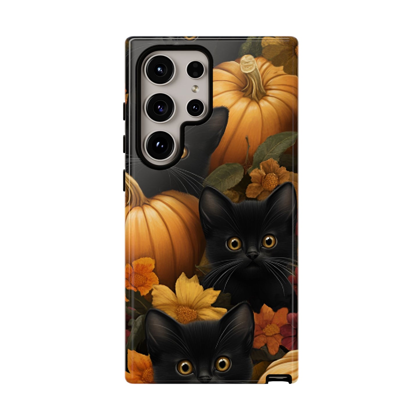 Black Cats and Pumpkins Phone Case - Cute Halloween Phone Cases - iPhone 16 15 14 13 12 11, Samsung Galaxy & Google Pixel Phone Covers