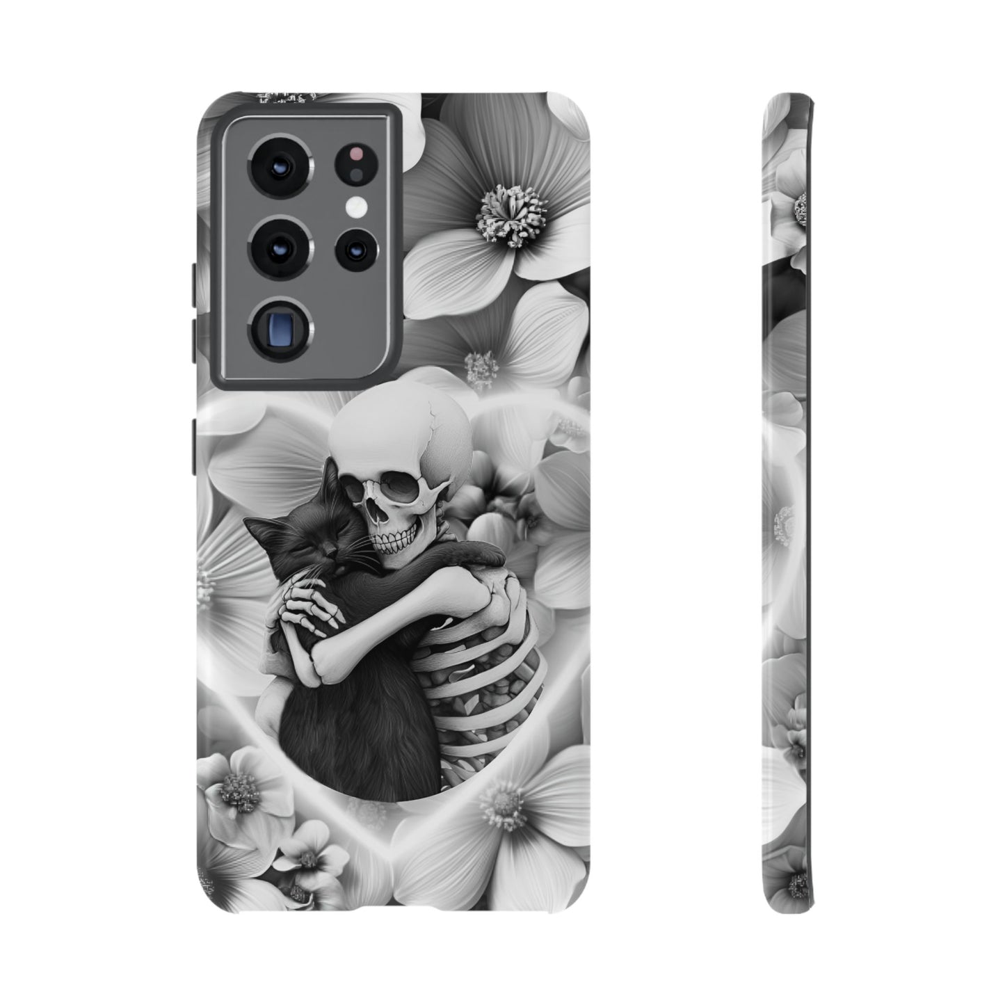 Skeleton & Black Cat Phone Case - Aesthetic Cat Lover Phone Cases for iPhone 16 15 14 13 12 11, Samsung Galaxy & Google Pixel