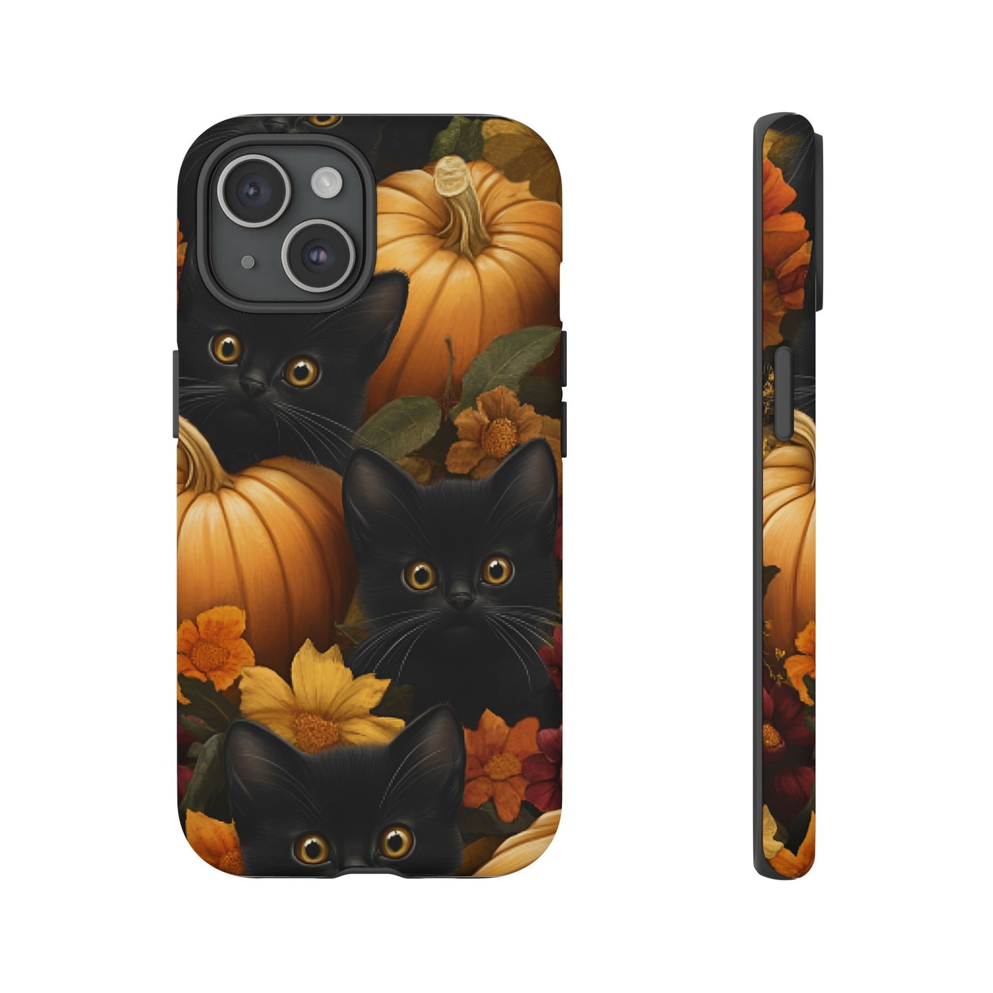 Black Cats and Pumpkins Phone Case - Cute Halloween Phone Cases for iPhone 16 15 14 13 12 11, Samsung Galaxy & Google Pixel