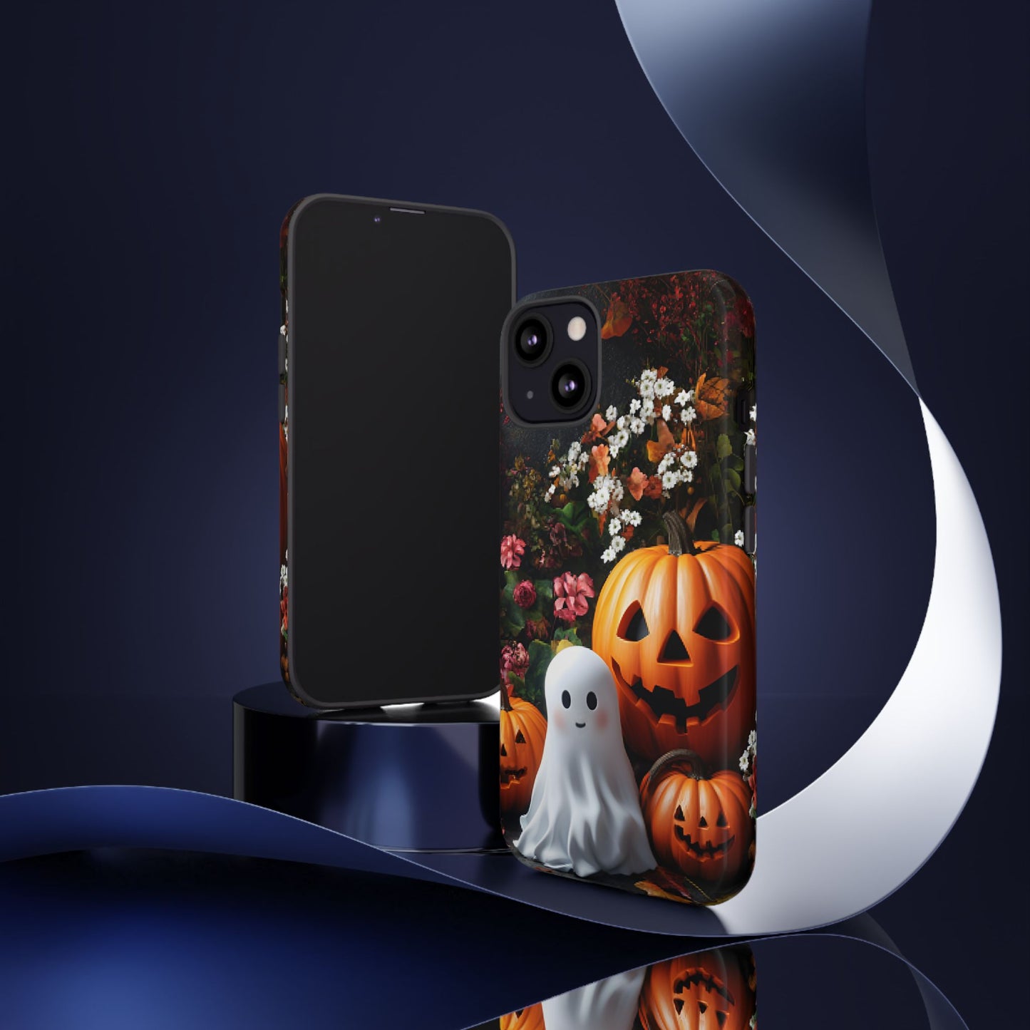 Halloween Phone Case with Cute Ghost and Pumpkins - iPhone 16 15 14 13 12 11, Samsung Galaxy & Google Pixel Phone Covers