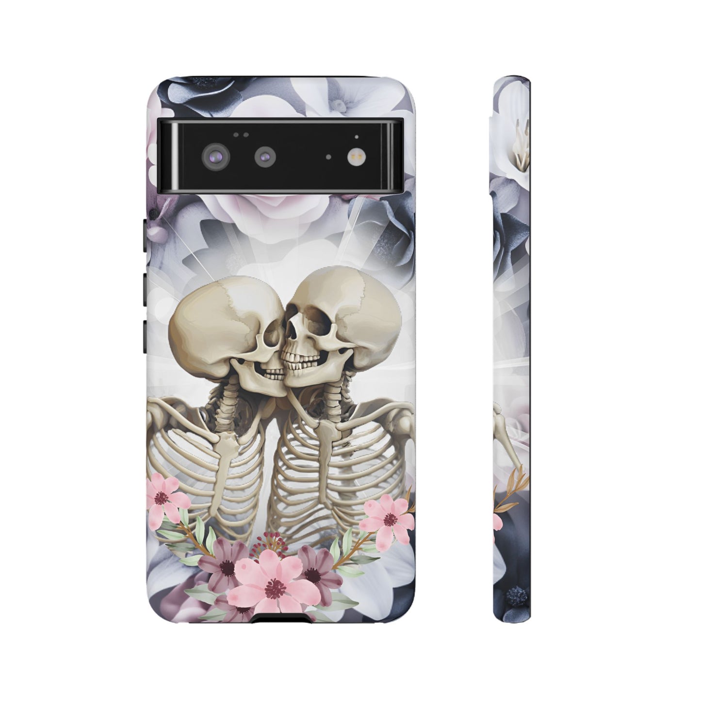 Skeleton Couple Phone Case - Floral Love Halloween Phone Cases for iPhone 16 15 14 13 12 11, Samsung Galaxy & Google Pixel