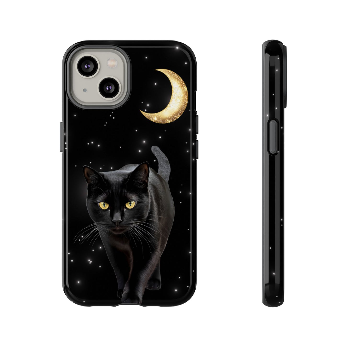 Black Cat and Moon Phone Case - Celestial Cat Lover Phone Cases for iPhone 16 15 14 13 12 11, Samsung Galaxy & Google Pixel