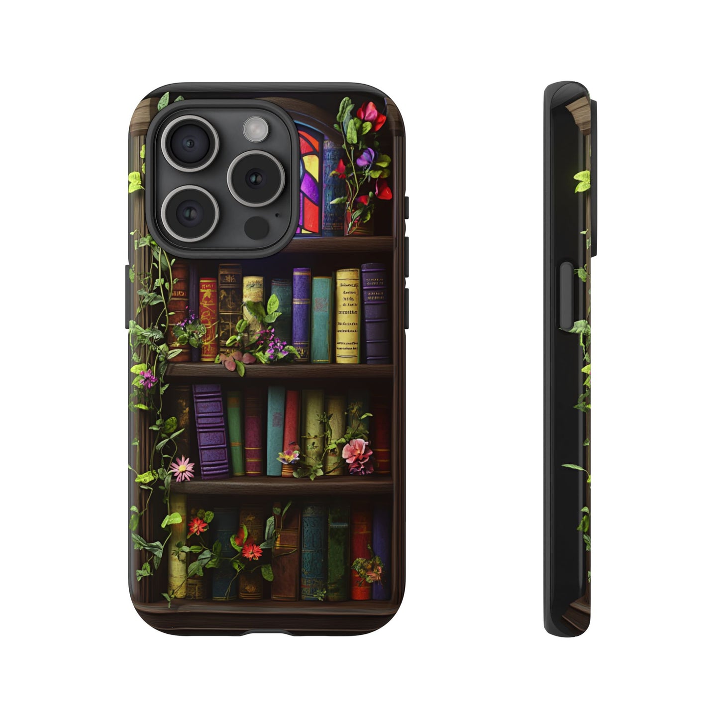 Bookshelf and Stained Glass Window Phone Case - Book Lover Phone Cases for iPhone 16 15 14 13 12 11, Samsung Galaxy & Google Pixel