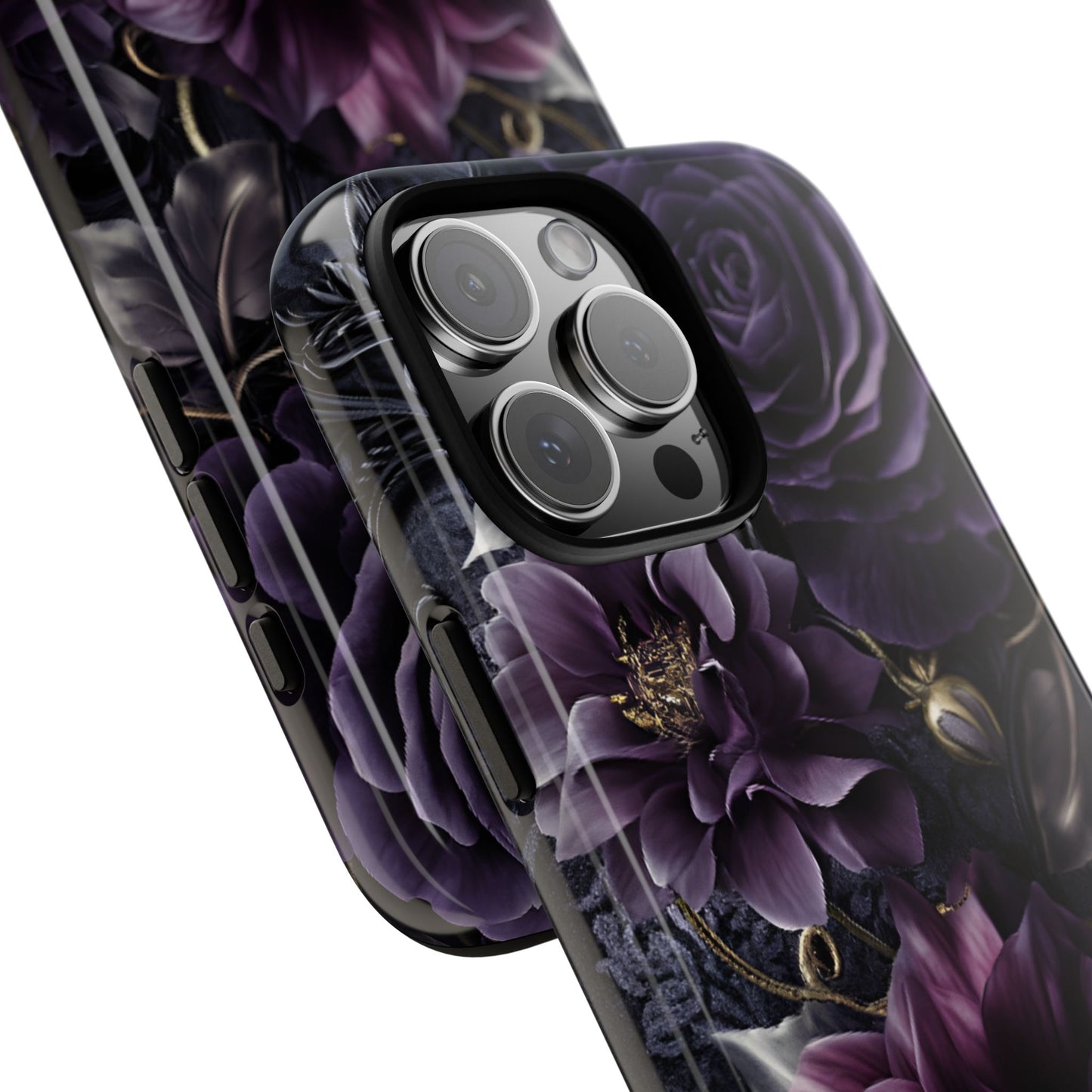 Gothic Dark Floral Phone Case - Aesthetic Purple and Gold Flowers - iPhone 16 15 14 13 12 11, Samsung Galaxy & Google Pixel Phone Covers