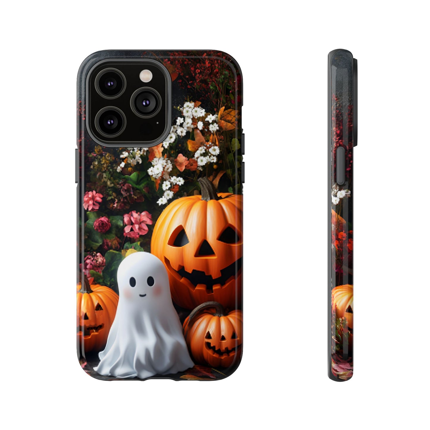 Halloween Phone Case with Cute Ghost and Pumpkins for iPhone 16 15 14 13 12 11, Samsung Galaxy & Google Pixel