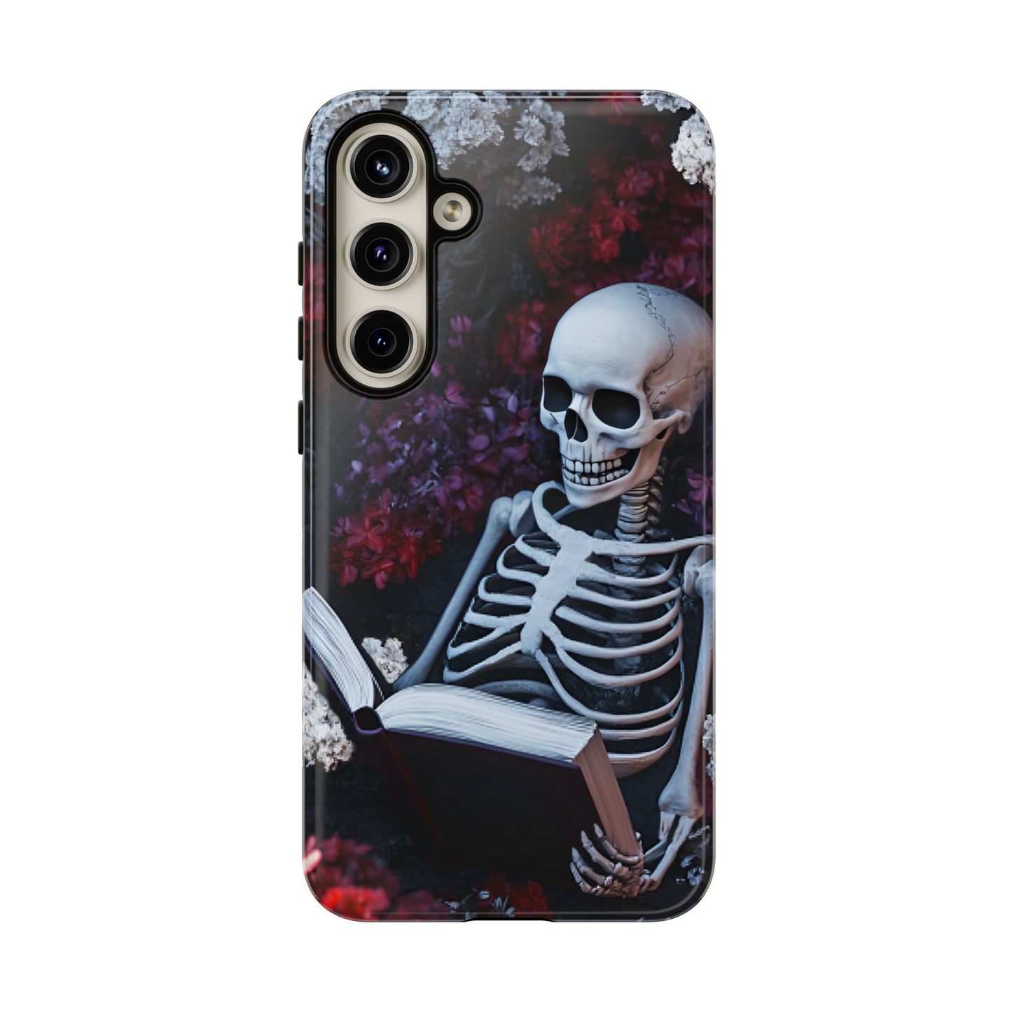 Skeleton Reading Book Phone Case - Bookish Halloween Phone Cases for iPhone 16 15 14 13 12 11, Samsung Galaxy & Google Pixel