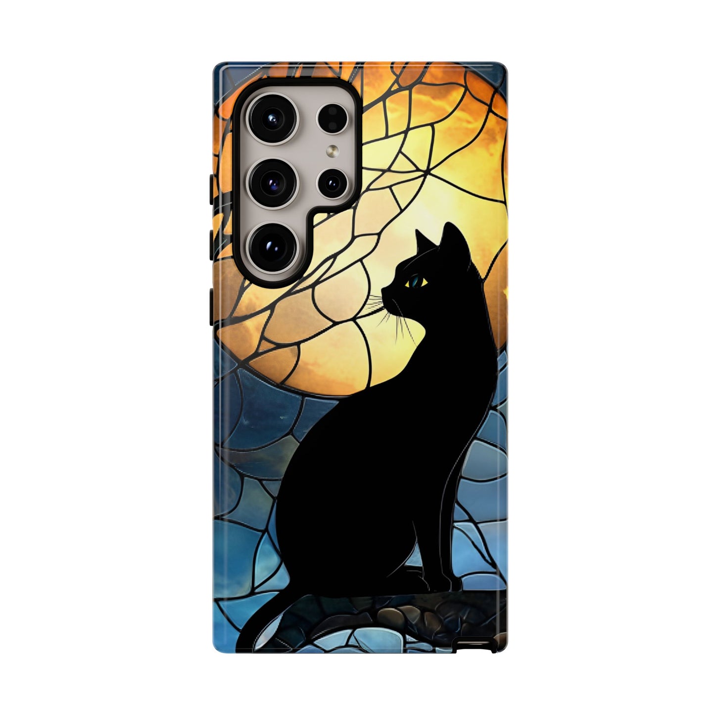 Black Cat and Moon Stained Glass Phone Case - Celestial Cat Lover Phone Cases - iPhone 16 15 14 13 12 11, Samsung Galaxy & Google Pixel Phone Covers