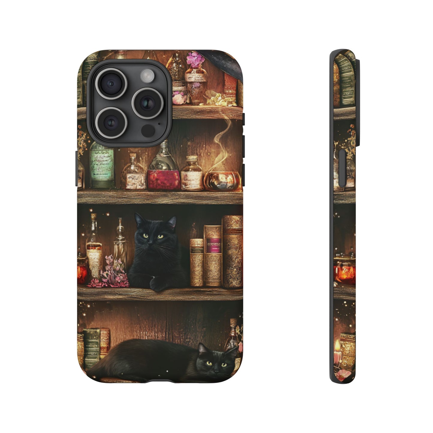 Witch Bookshelf Phone Case - Witchy Books Potions and Black Cats for iPhone 16 15 14 13 12 11, Samsung Galaxy & Google Pixel