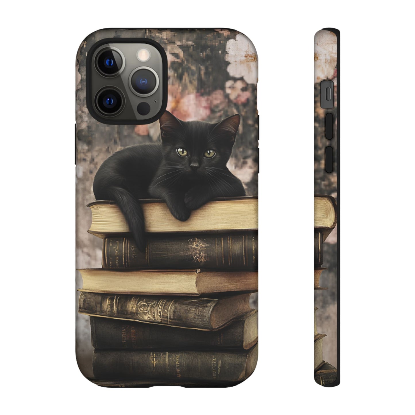 Black Cat and Books Phone Case - Vintage Dark Academia Library Phone Cases - iPhone 16 15 14 13 12 11, Samsung Galaxy & Google Pixel Phone Covers