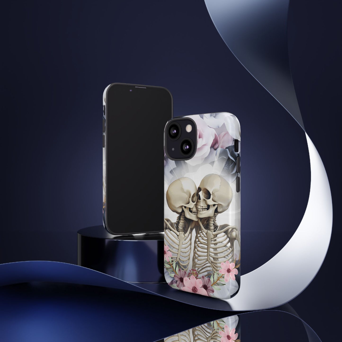 Skeleton Couple Phone Case - Floral Love Halloween Phone Cases for iPhone 16 15 14 13 12 11, Samsung Galaxy & Google Pixel