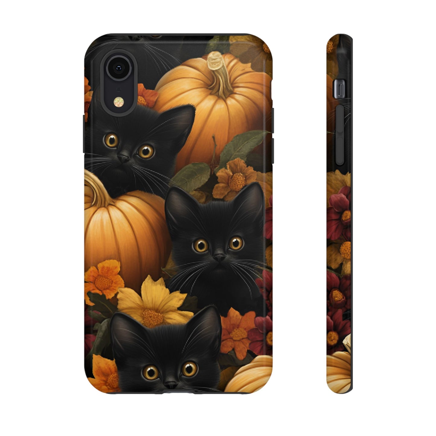 Black Cats and Pumpkins Phone Case - Cute Halloween Phone Cases - iPhone 16 15 14 13 12 11, Samsung Galaxy & Google Pixel Phone Covers - Boo and Bewear