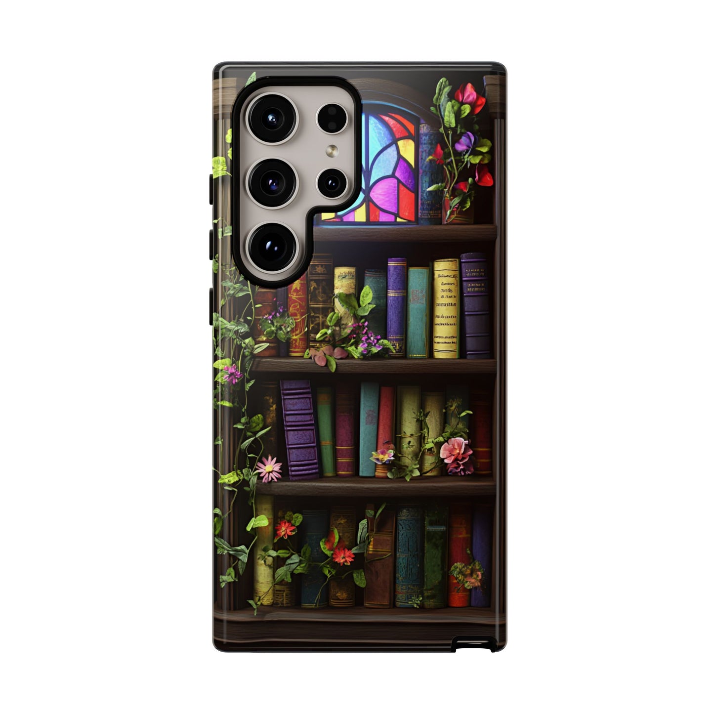 Bookshelf and Stained Glass Window Phone Case - Book Lover Phone Cases for iPhone 16 15 14 13 12 11, Samsung Galaxy & Google Pixel