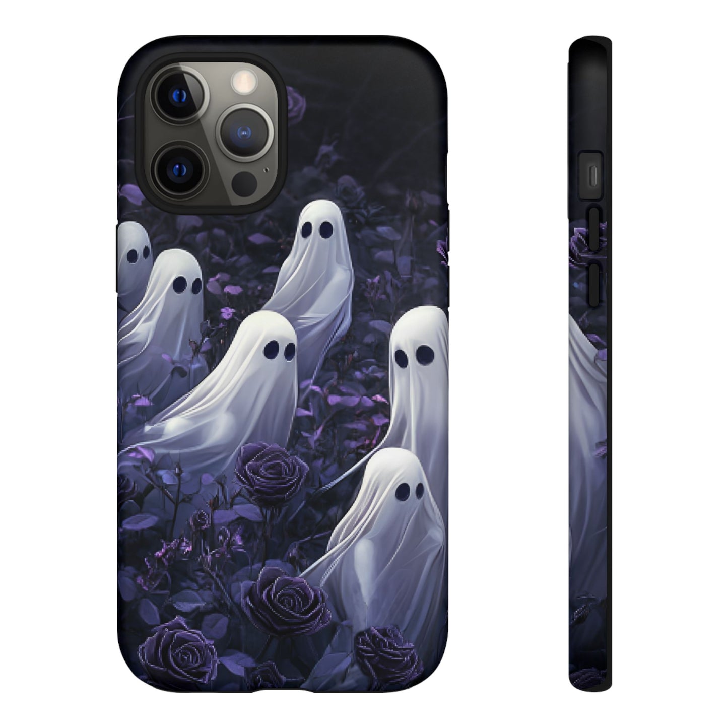 Halloween Phone Case - Ghosts in Purple Rose Garden - iPhone 16 15 14 13 12 11, Samsung Galaxy & Google Pixel Phone Covers