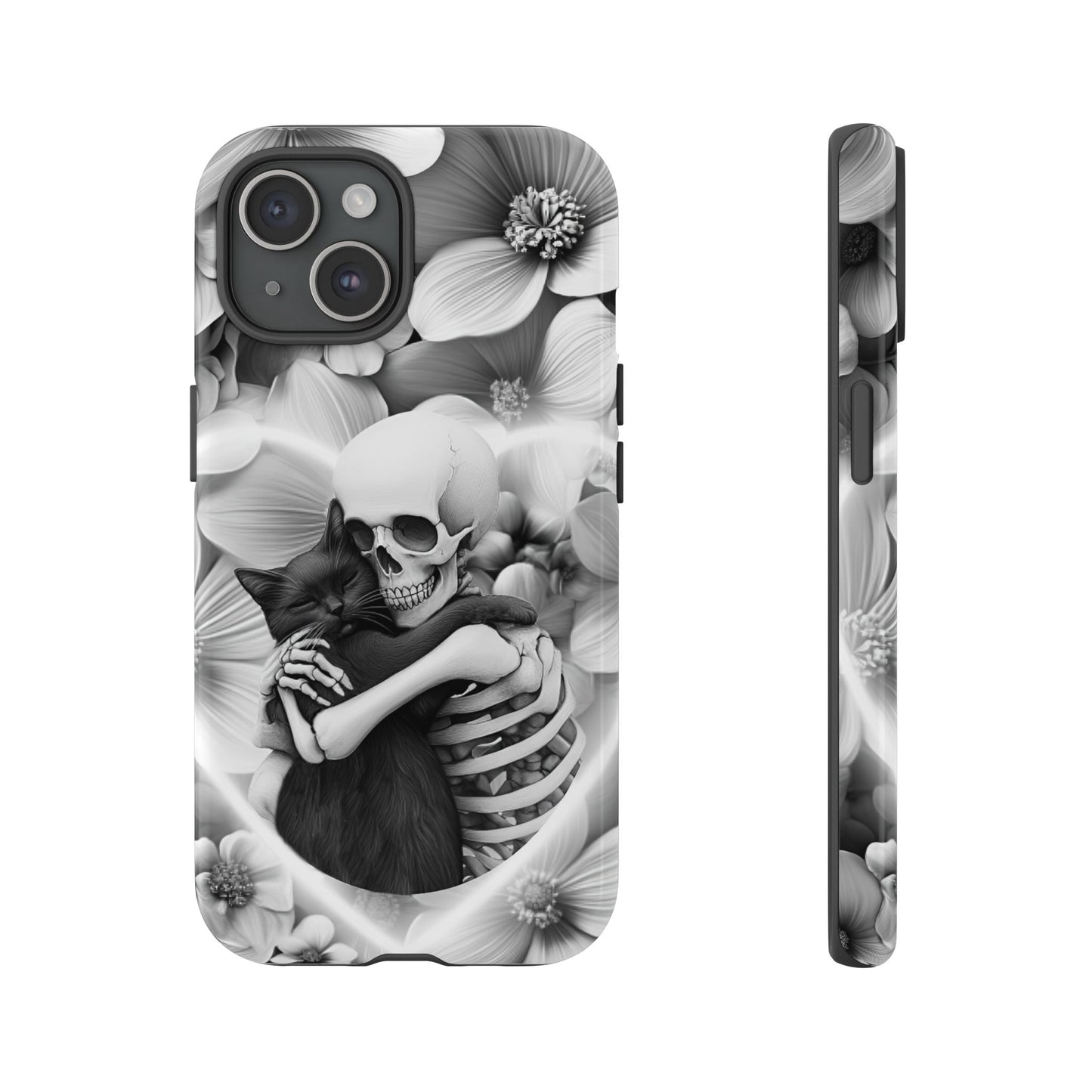 Skeleton & Black Cat Phone Case - Aesthetic Cat Lover Phone Cases- iPhone 16 15 14 13 12 11, Samsung Galaxy & Google Pixel Phone Covers