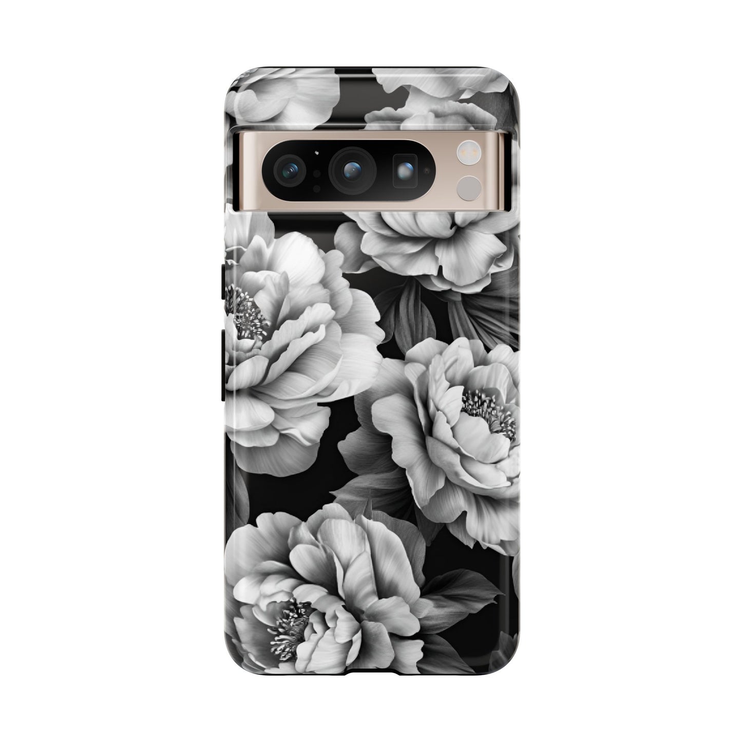 Black and White Peony Flower Phone Case - Aesthetic Dark Floral Phone Cases - iPhone 16 15 14 13 12 11, Samsung Galaxy & Google Pixel Phone Covers