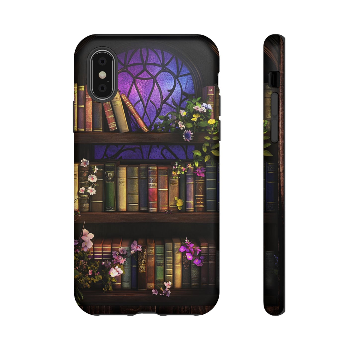 Bookshelf Phone Case - Dark Academia Stained Glass Phone Cases - iPhone 16 15 14 13 12 11, Samsung Galaxy & Google Pixel Phone Covers - Boo and Bewear