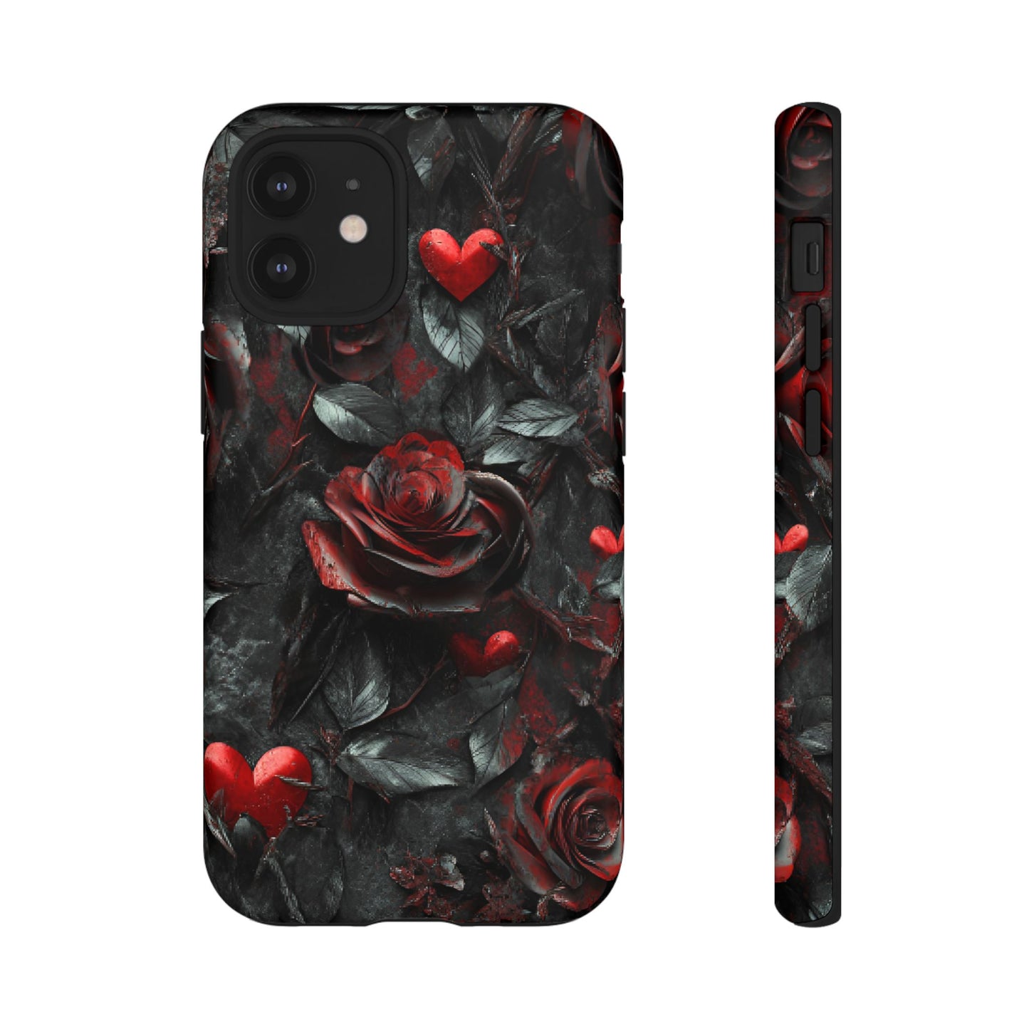 Gothic Valentine Phone Case - Dark Romance Roses and Hearts for iPhone 16 15 14 13 12 11, Samsung Galaxy & Google Pixel