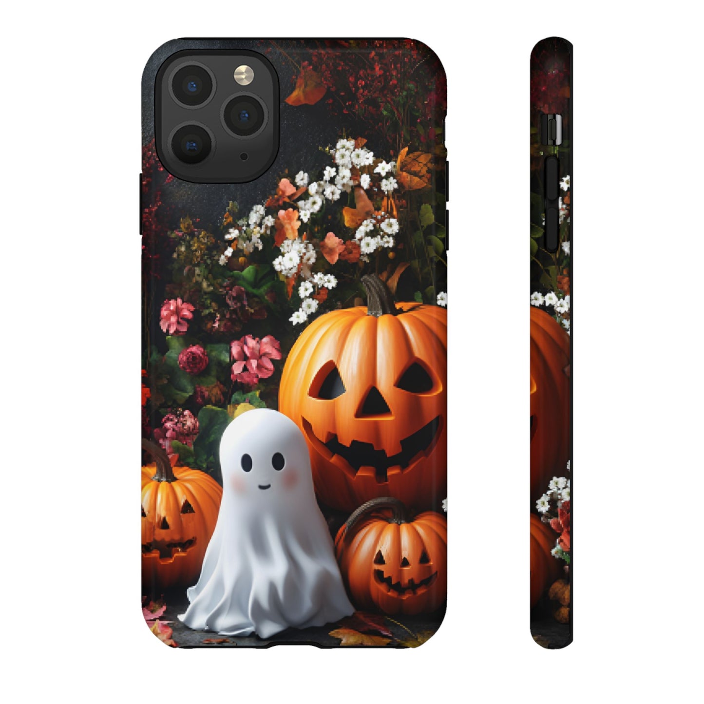 Halloween Phone Case with Cute Ghost and Pumpkins for iPhone 16 15 14 13 12 11, Samsung Galaxy & Google Pixel