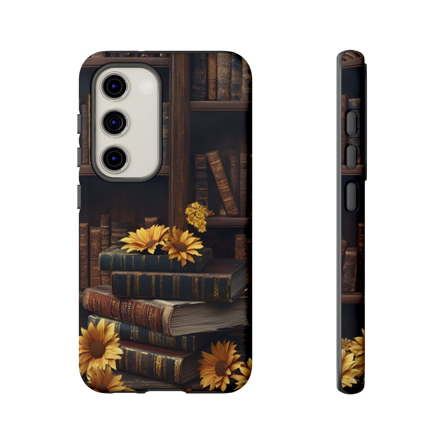 Vintage Books and Sunflowers Phone Case - Dark Academia Library Phone Cases - iPhone 16 15 14 13 12 11, Samsung Galaxy & Google Pixel Phone Covers