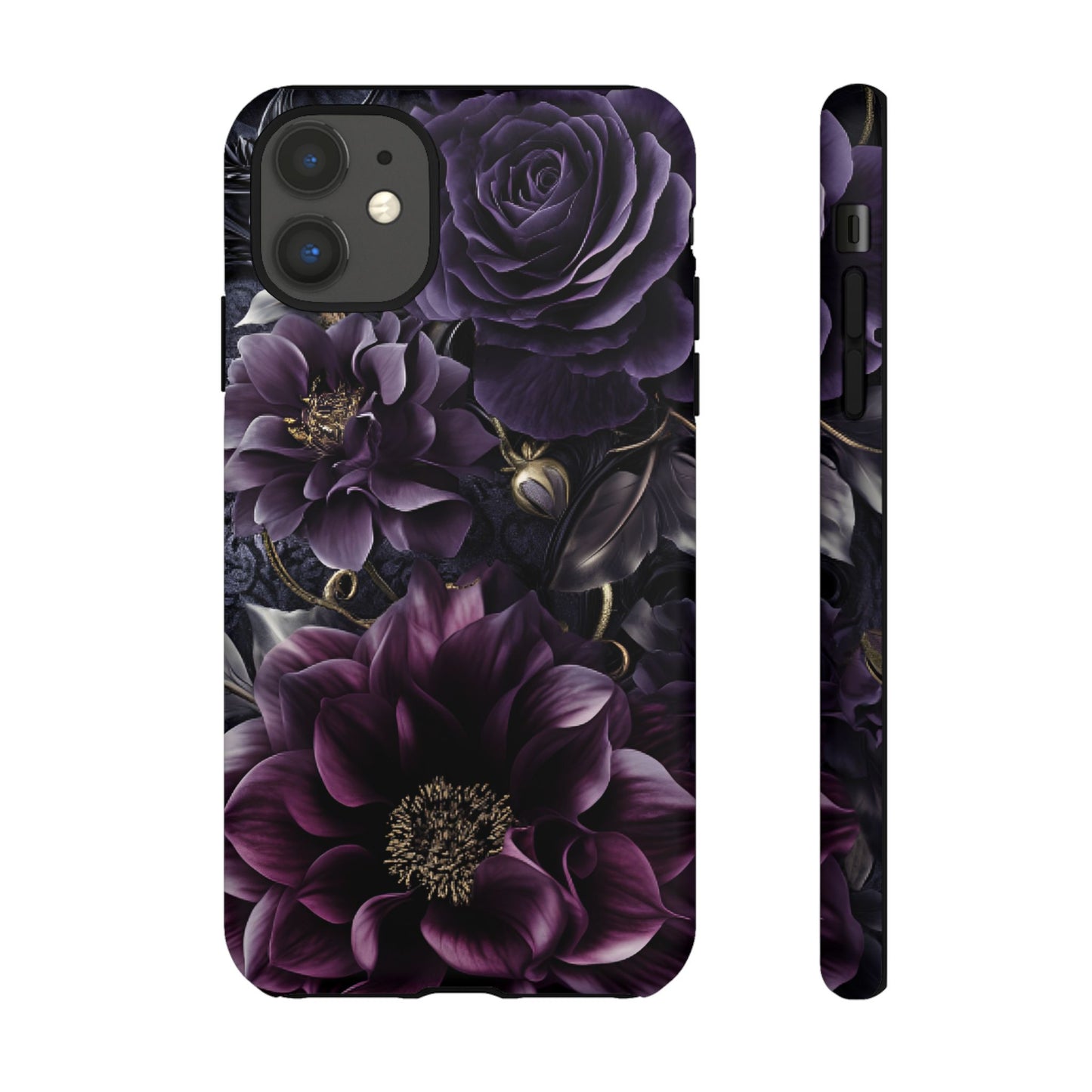 Gothic Dark Floral Phone Case - Aesthetic Purple and Gold Flowers for iPhone 16 15 14 13 12 11, Samsung Galaxy & Google Pixel