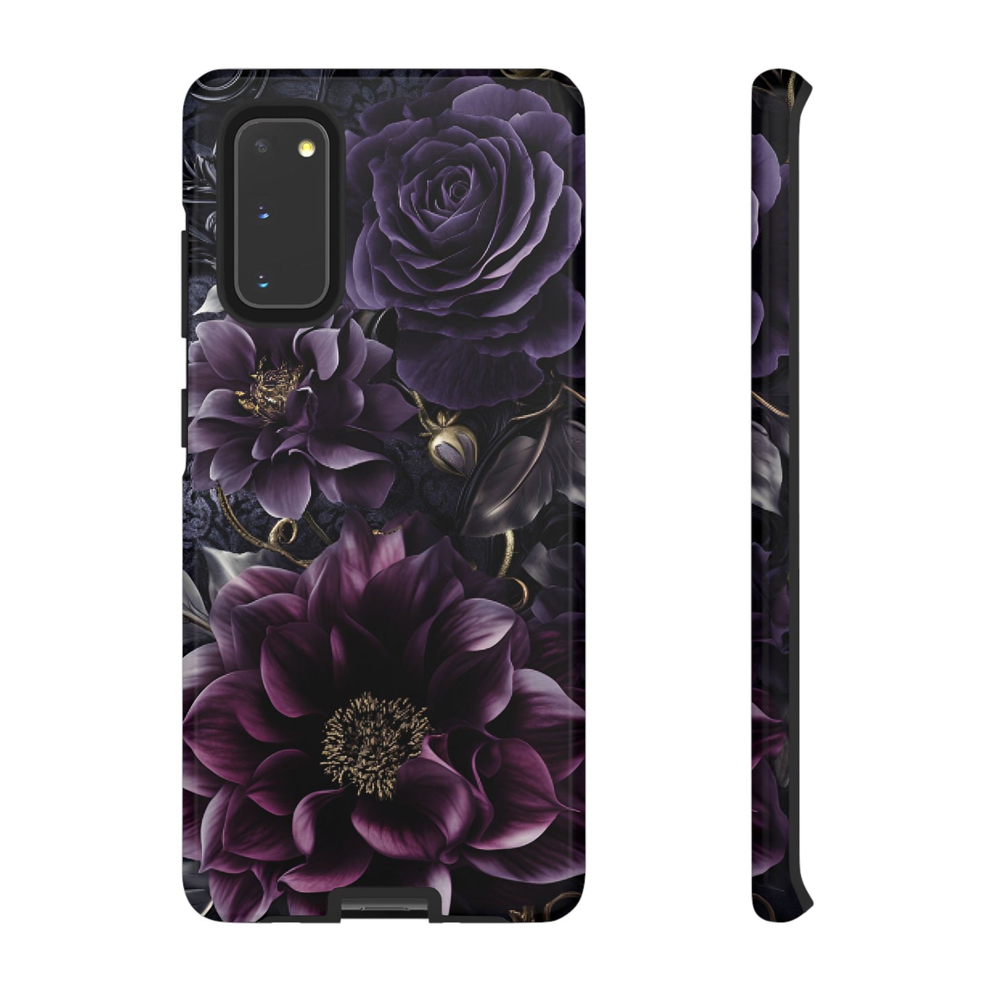 Gothic Dark Floral Phone Case - Aesthetic Purple and Gold Flowers - iPhone 16 15 14 13 12 11, Samsung Galaxy & Google Pixel Phone Covers - Boo and Bewear