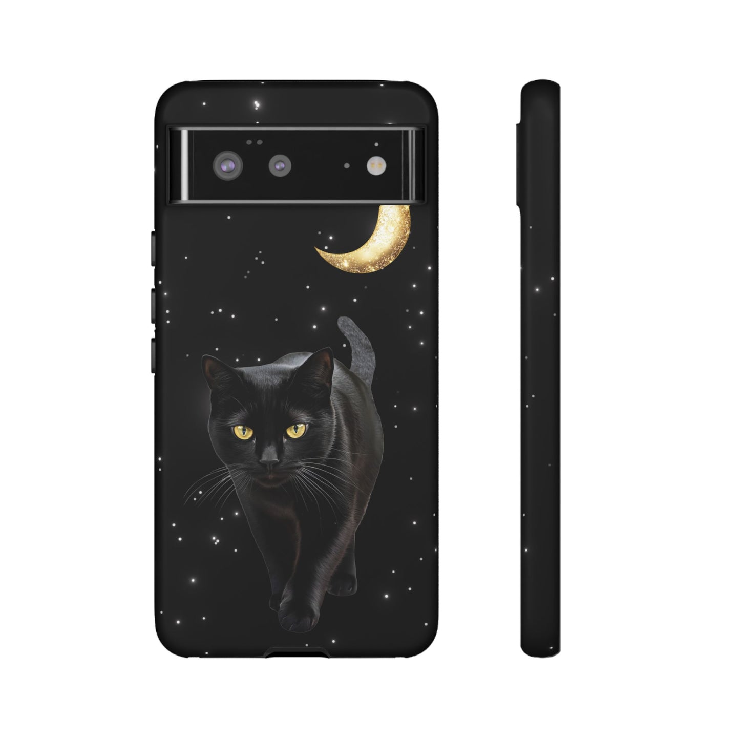 Black Cat and Moon Phone Case - Celestial Cat Lover Phone Cases for iPhone 16 15 14 13 12 11, Samsung Galaxy & Google Pixel