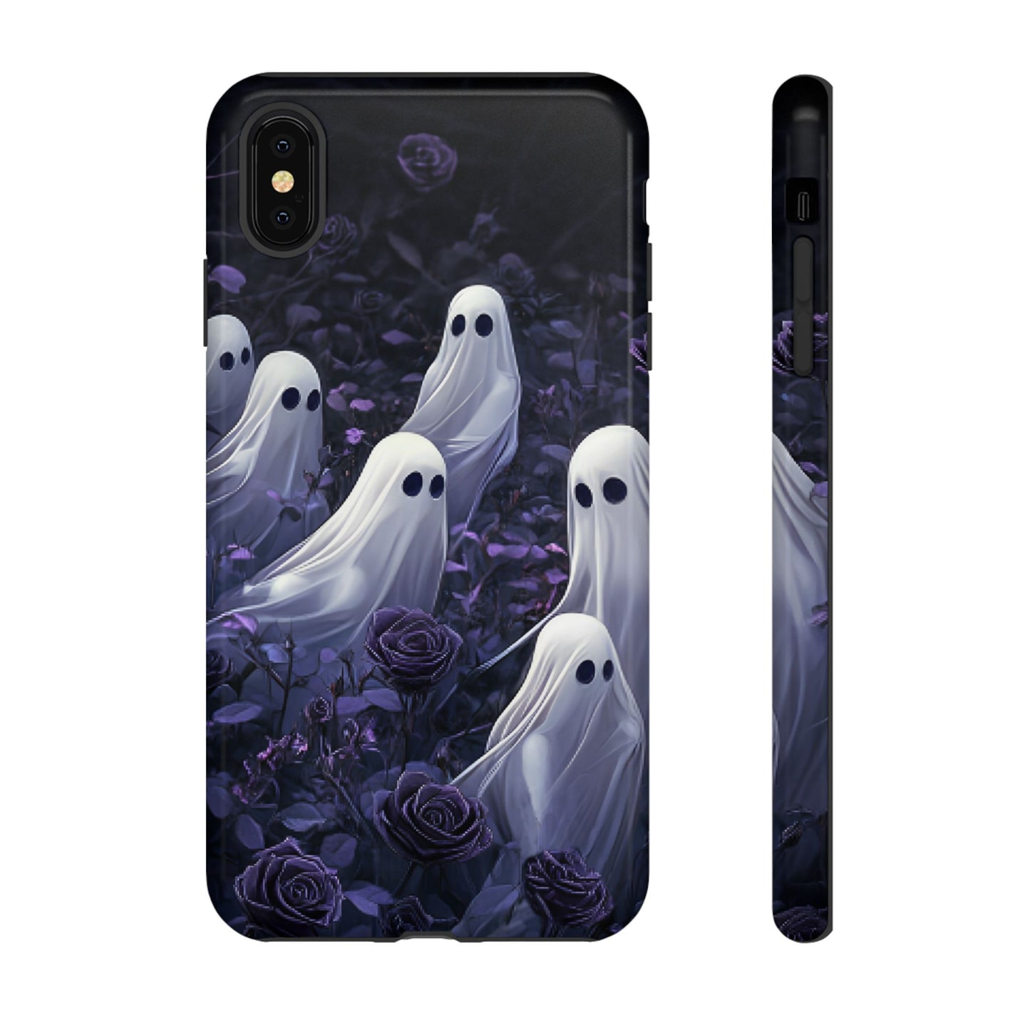 Halloween Phone Case - Ghosts in Purple Rose Garden - iPhone 16 15 14 13 12 11, Samsung Galaxy & Google Pixel Phone Covers - Boo and Bewear