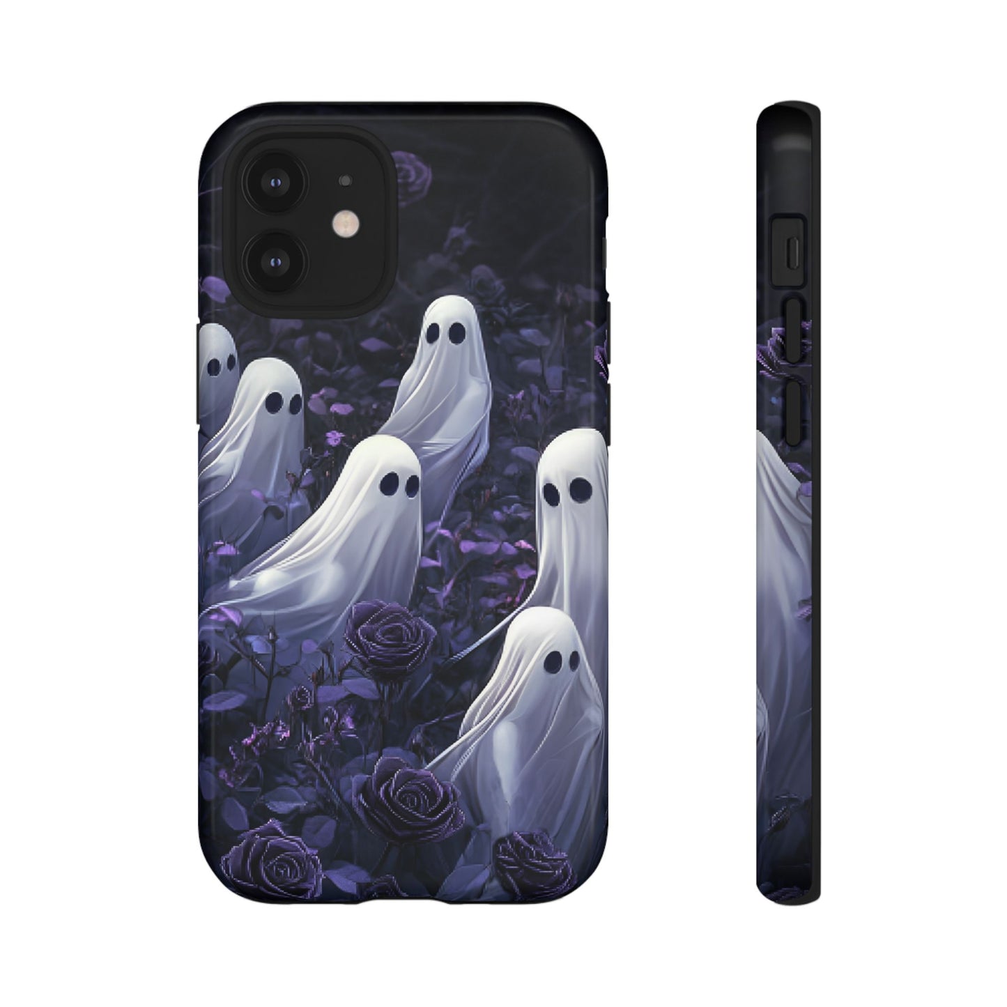 Halloween Phone Case - Ghosts in Purple Rose Garden - iPhone 16 15 14 13 12 11, Samsung Galaxy & Google Pixel Phone Covers