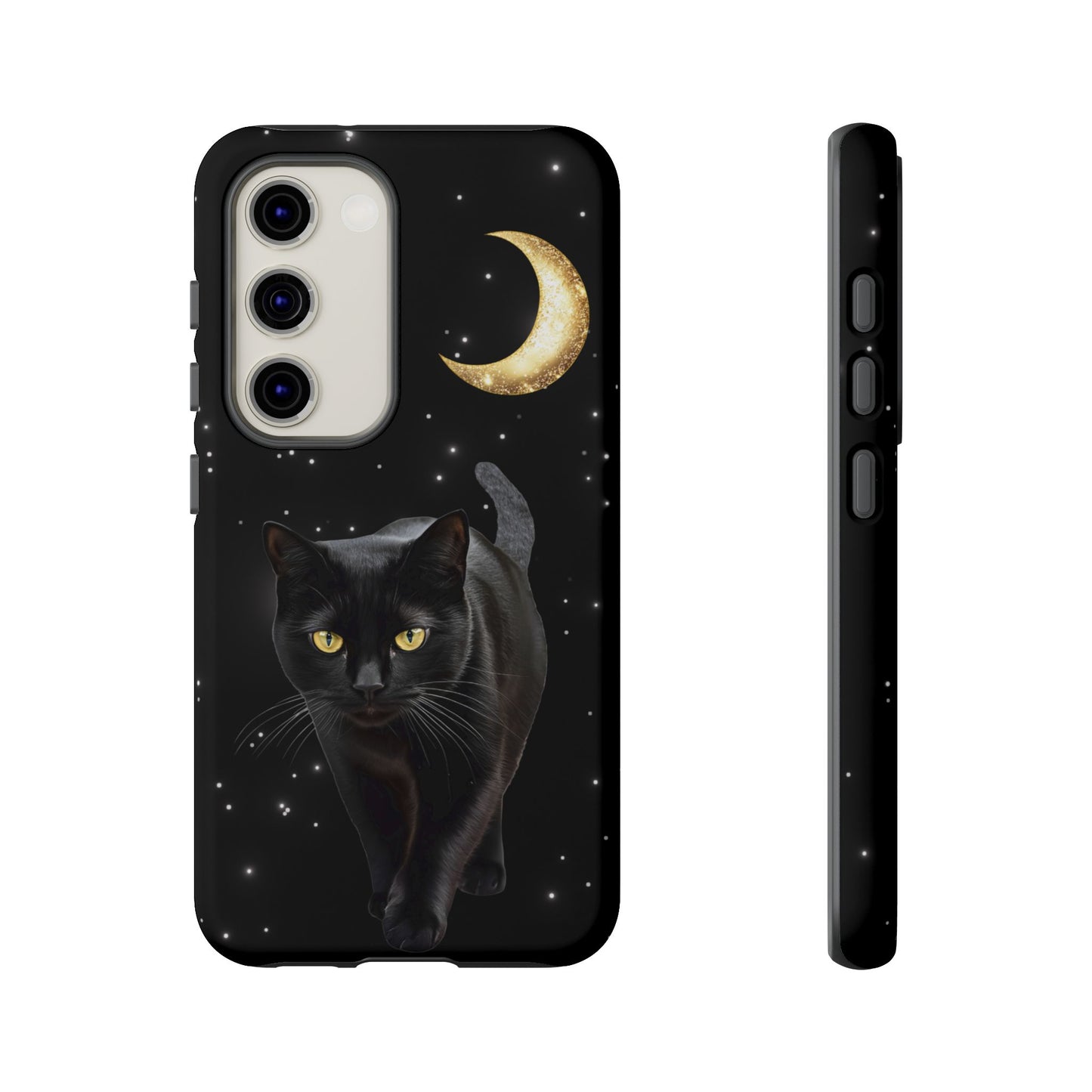 Black Cat and Moon Phone Case - Celestial Cat Lover Phone Cases for iPhone 16 15 14 13 12 11, Samsung Galaxy & Google Pixel