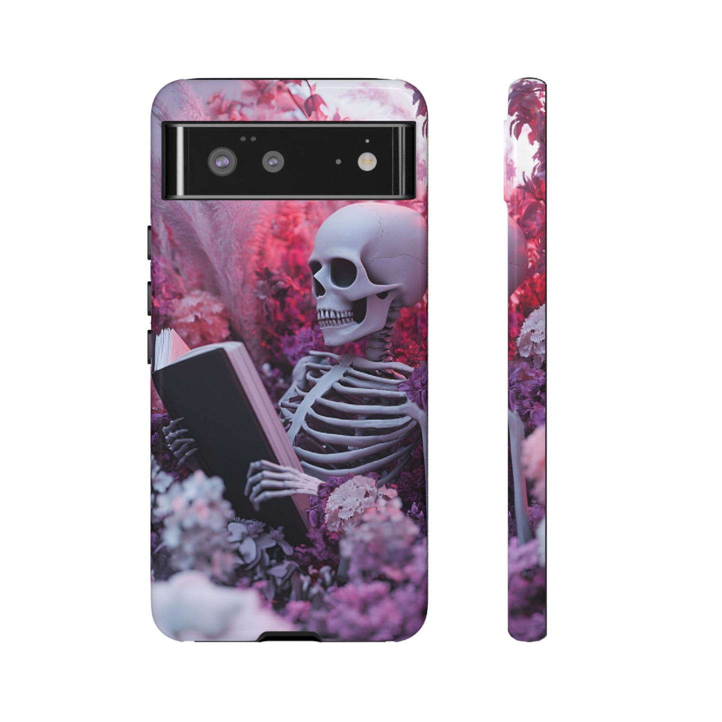 Bookish Skeleton Phone Case - Spooky Floral Halloween Phone Cases for Phone 16 15 14 13 12 11, Samsung Galaxy & Google Pixel