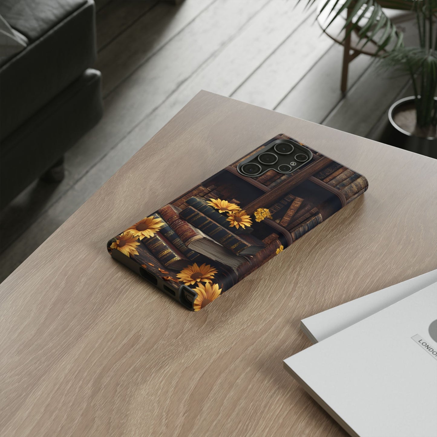 Vintage Books and Sunflowers Phone Case - Dark Academia Library Phone Cases for iPhone 16 15 14 13 12 11, Samsung Galaxy & Google Pixel