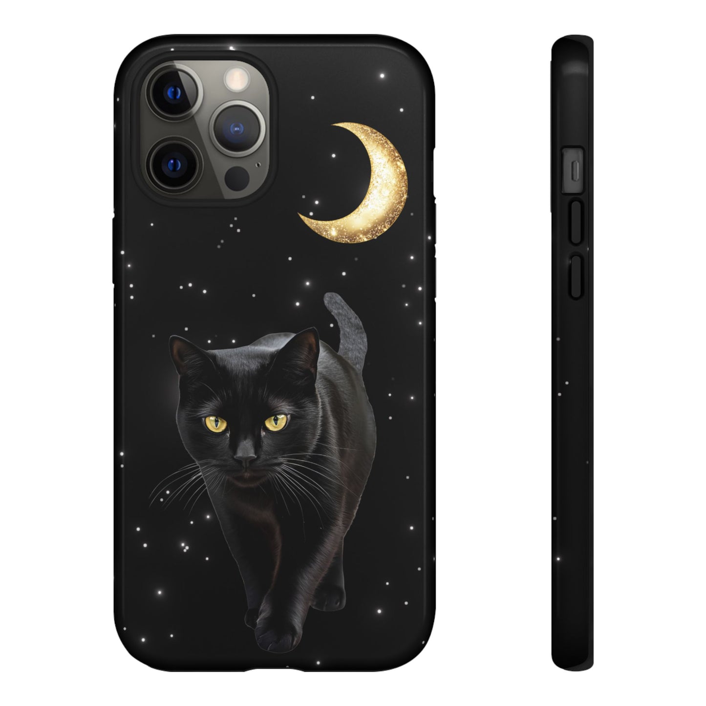 Black Cat and Moon Phone Case - Celestial Cat Lover Phone Cases for iPhone 16 15 14 13 12 11, Samsung Galaxy & Google Pixel