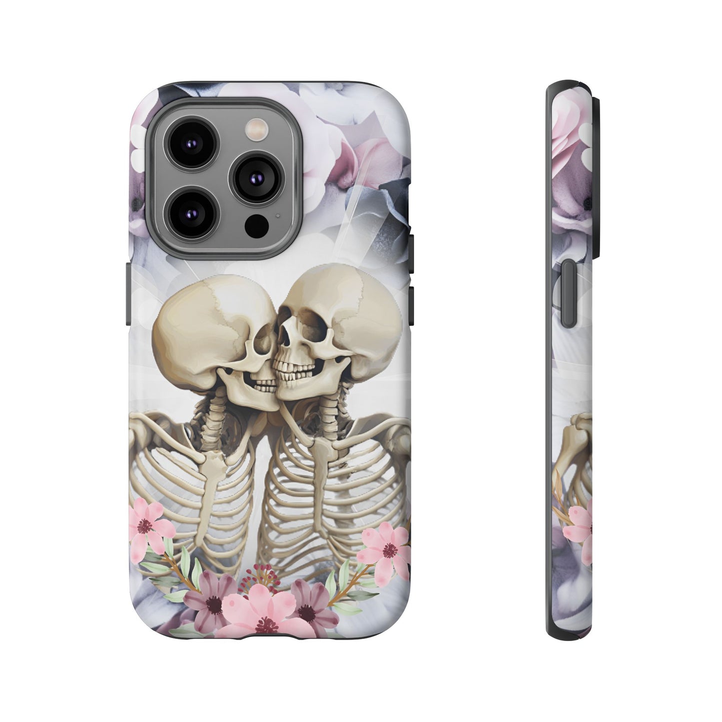 Skeleton Couple Phone Case - Floral Love Halloween Phone Cases for iPhone 16 15 14 13 12 11, Samsung Galaxy & Google Pixel